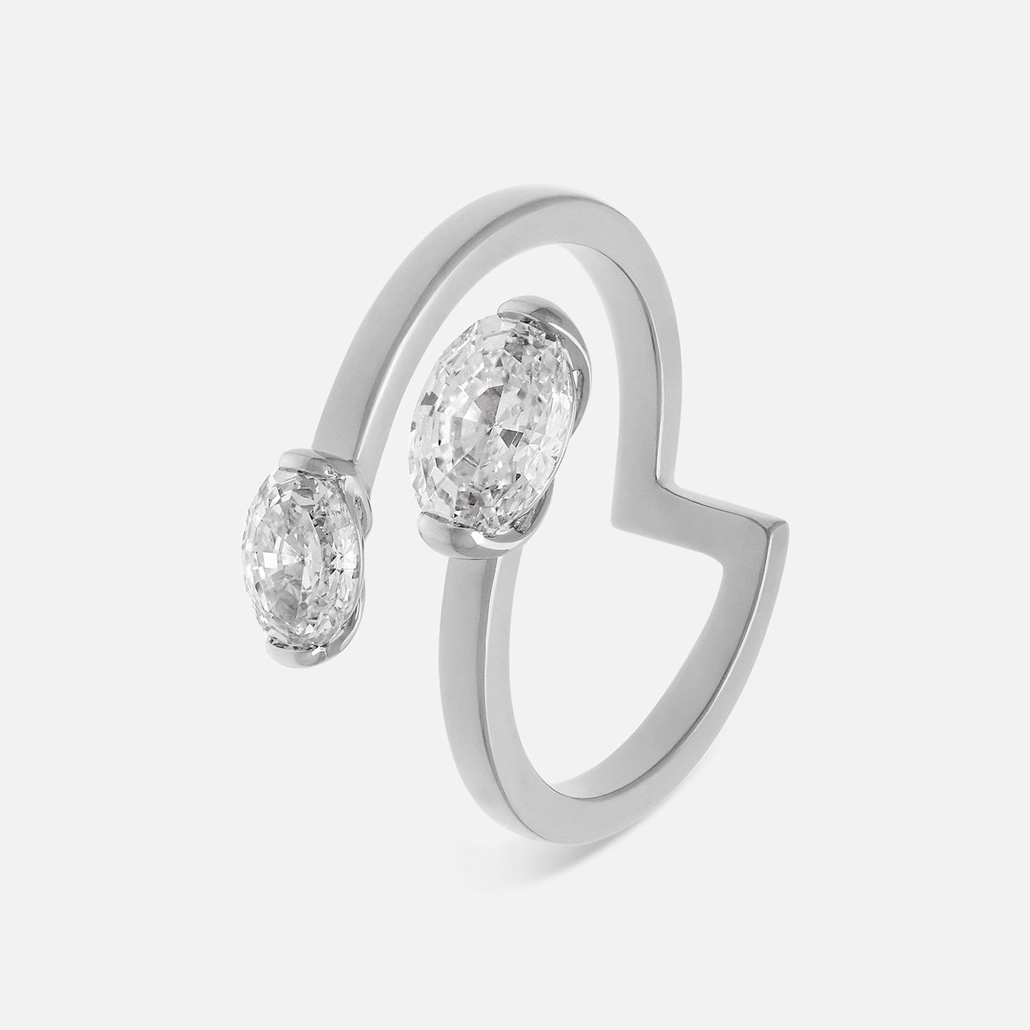 White Gold Open Band Ring with Oval Step-Cut Lab-Grown Diamonds | SKU : 0021929915