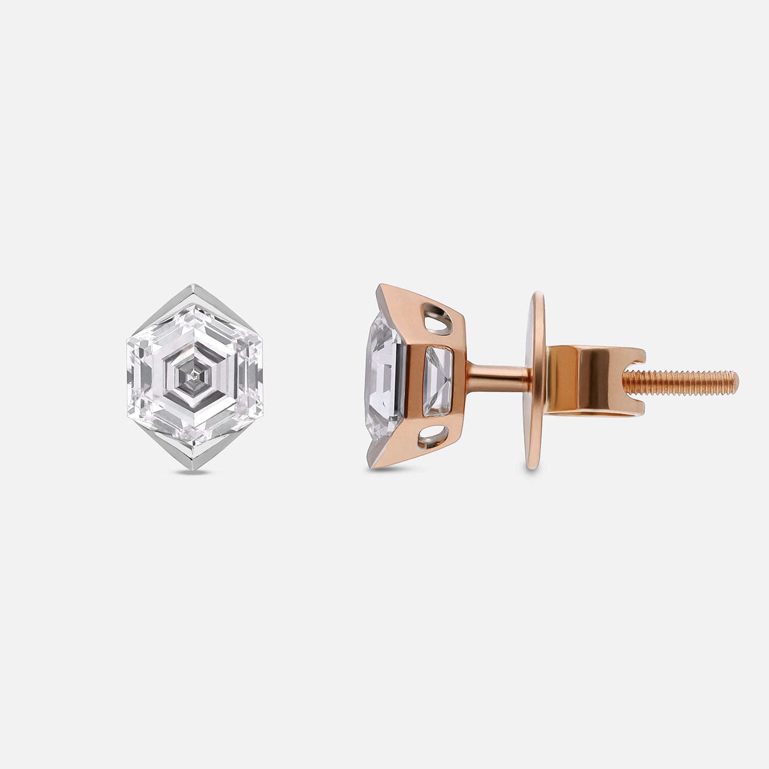 Hexagon Brilliant-Cut 2.110 Carat Lab-Grown Diamond Gold Stud Earrings in a Sleek Geometric Setting | SKU : 0003759547