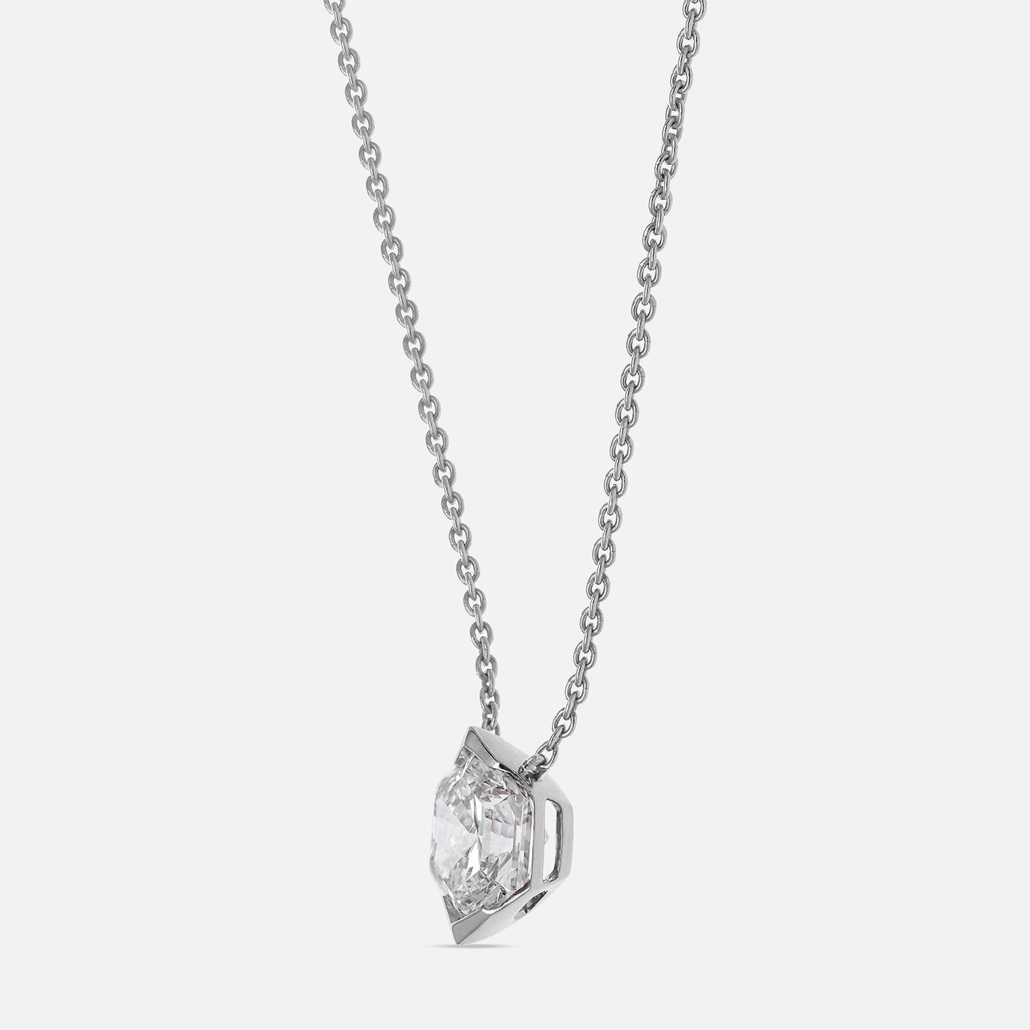 White Gold Chain Pendant with Hexagon-Cut Lab-Grown Diamond | SKU : 0021938627