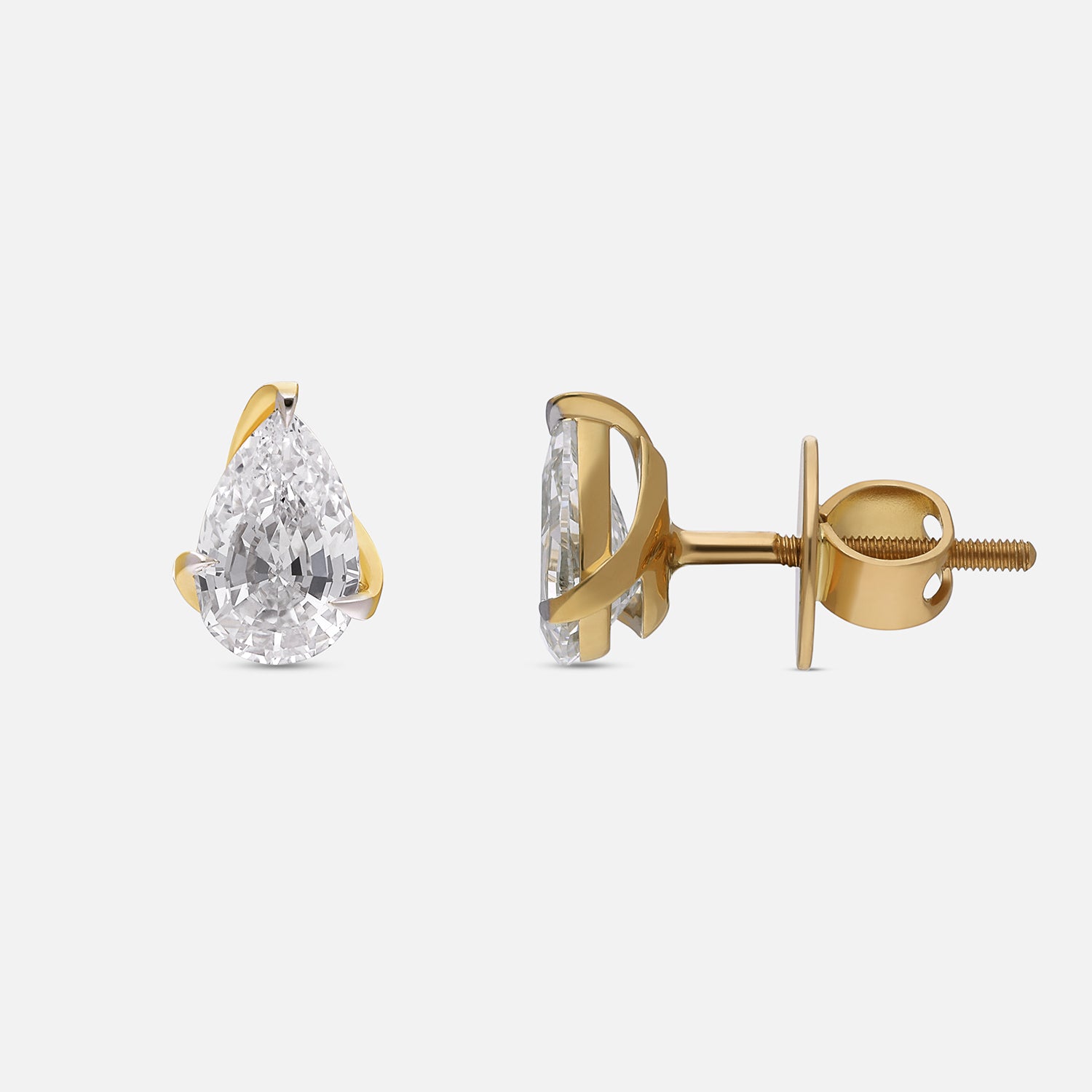 Gold Stud Earrings with Pear-Cut Lab-Grown Diamonds in Sculpted Wrap Setting | SKU : 0021916397