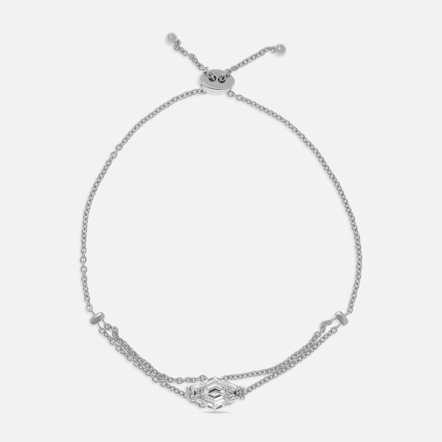 White Gold Adjustable Bracelet with Lozenge Blunt-Cut Lab-Grown Diamond | SKU : 0021938573