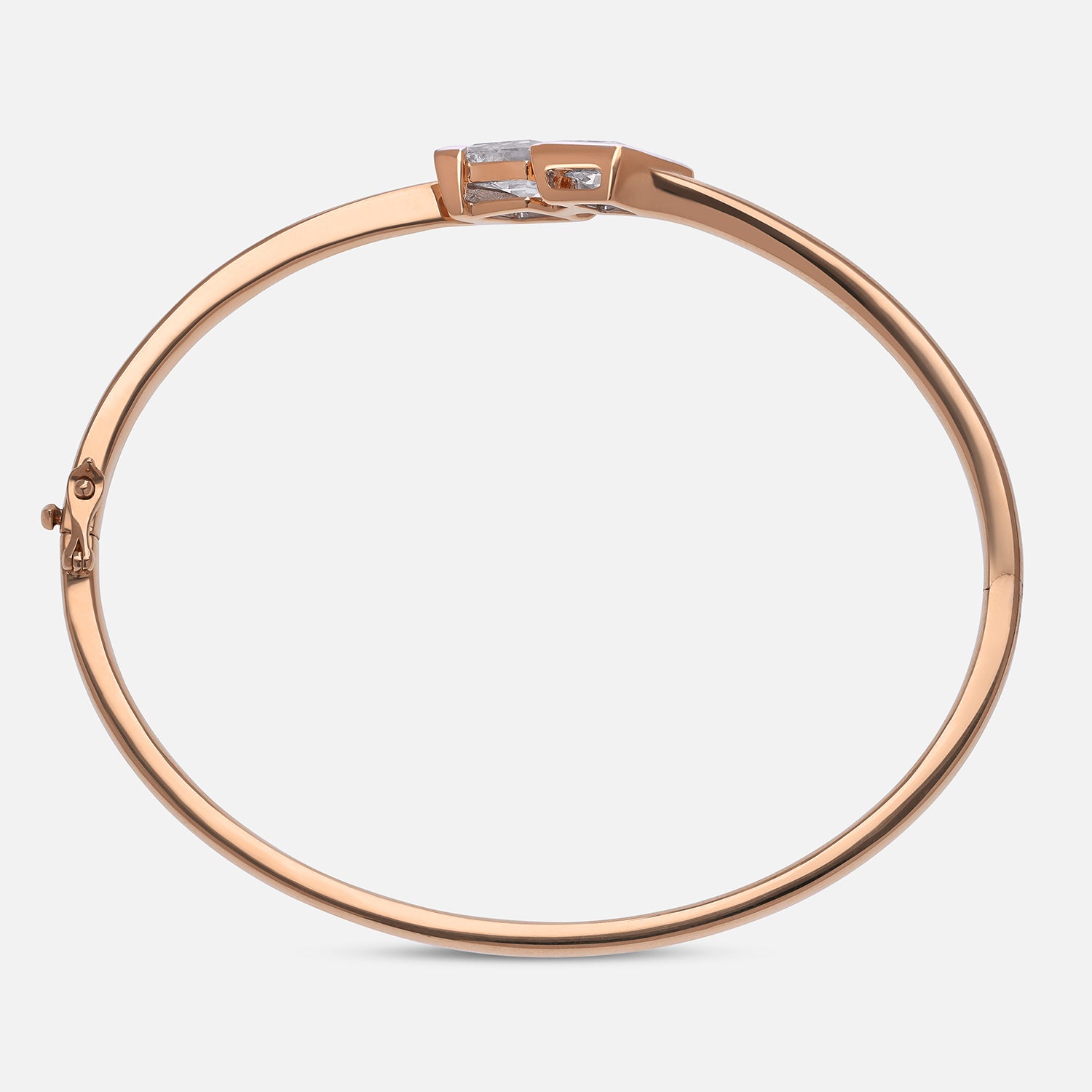 Rose Gold Sculpted Bangle with Twin Lozenge Pointed-Cut Lab-Grown Diamonds | SKU : 0021916830