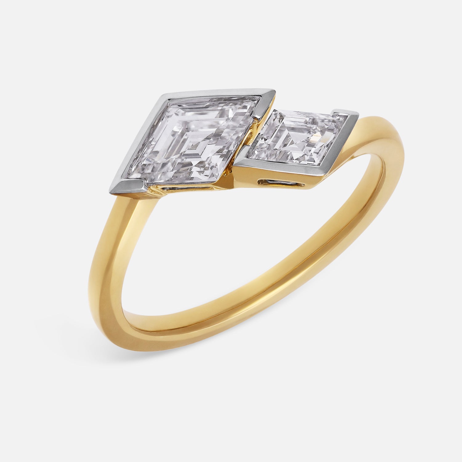 Gold Ring with Dual Lozenge Pointed-Cut Lab-Grown Diamonds in Sleek Geometric Setting | SKU : 0021911712