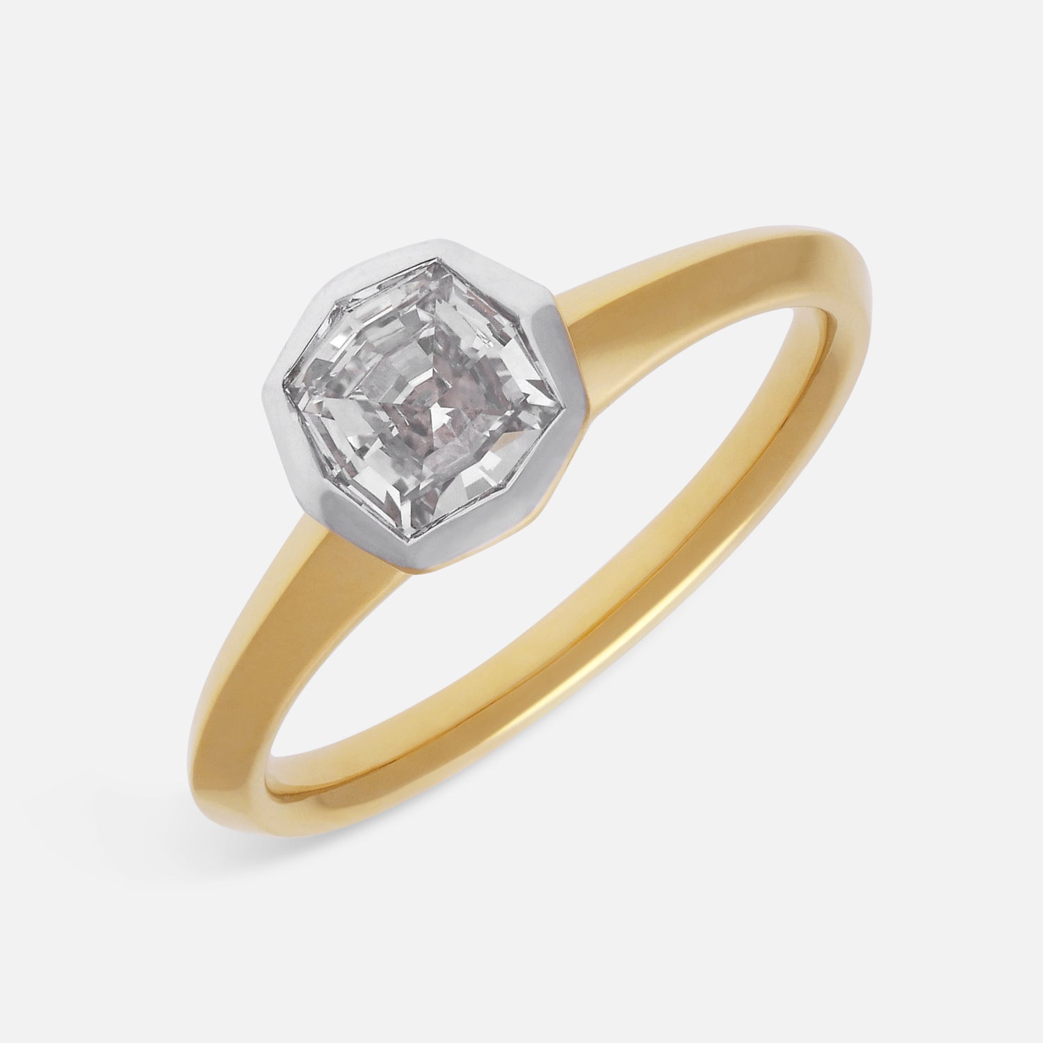 Gold Ring with Octagonal Cushion-Cut Lab-Grown Diamond in Hexagon Bezel Setting | SKU : 0021911637