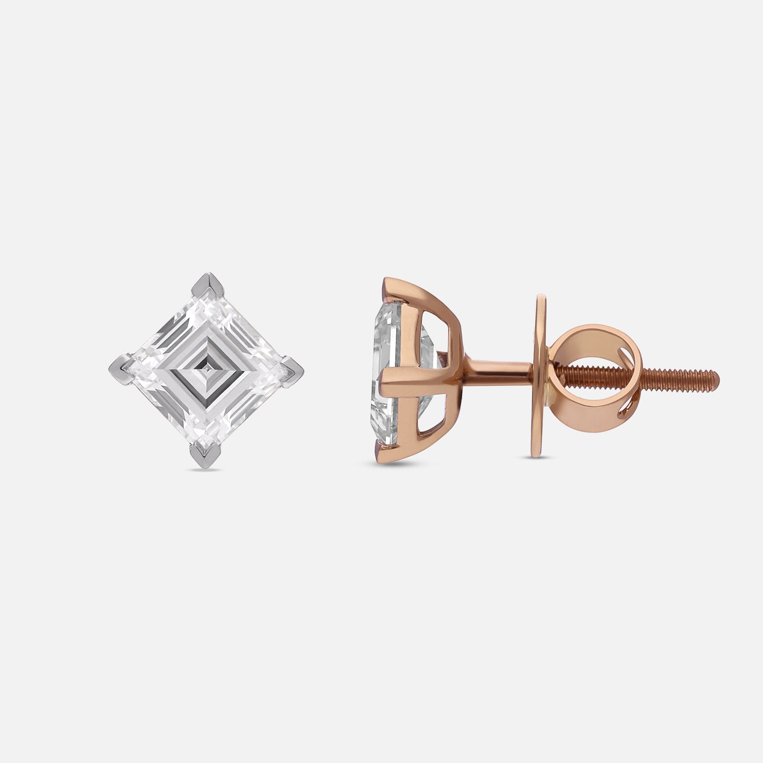 Rose Gold Stud Earrings with Square Step-Cut Lab-Grown Diamonds | SKU : 0021916892