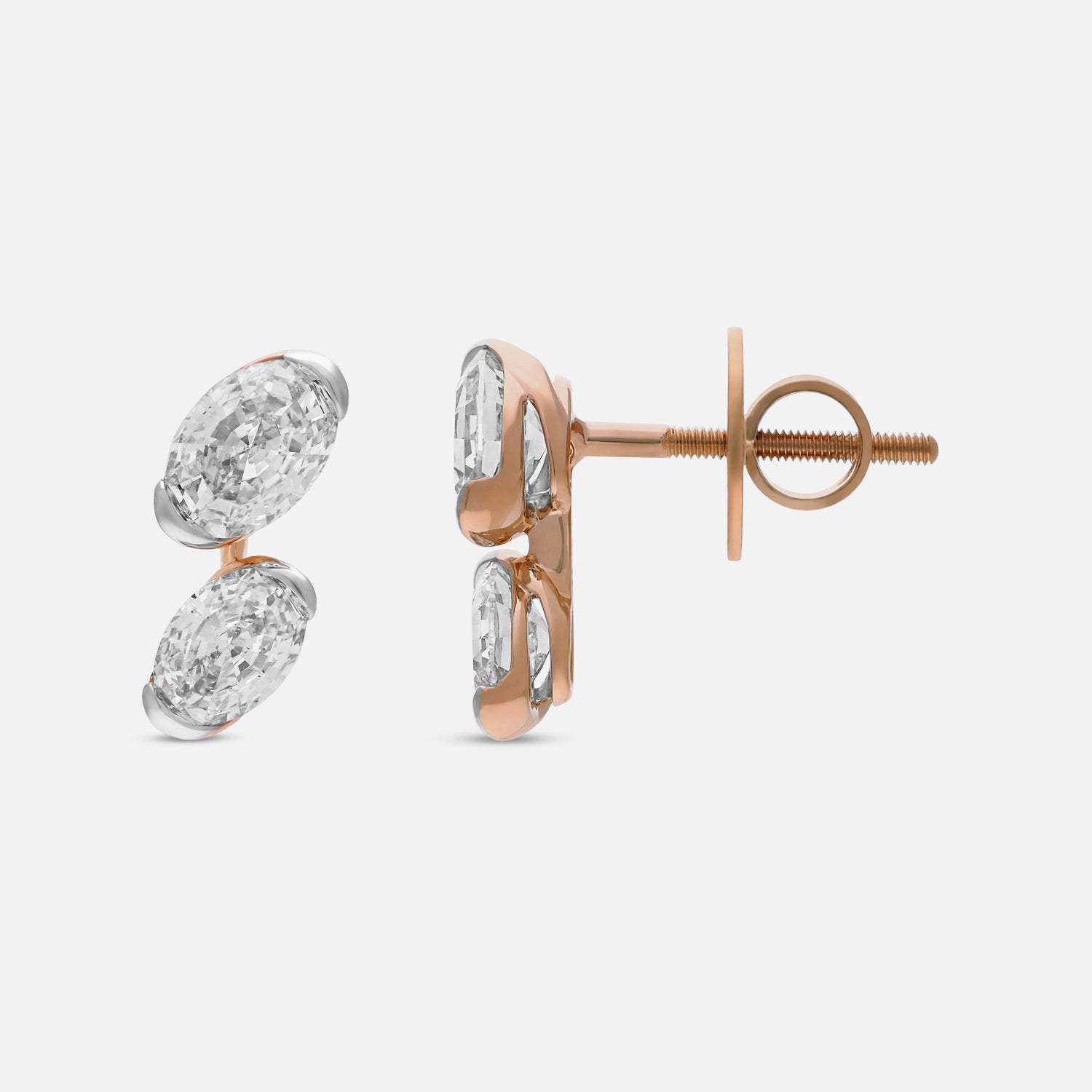 Double Oval Step-Cut Lab-Grown Diamond Rose Gold Stud Earrings | SKU : 0021920127