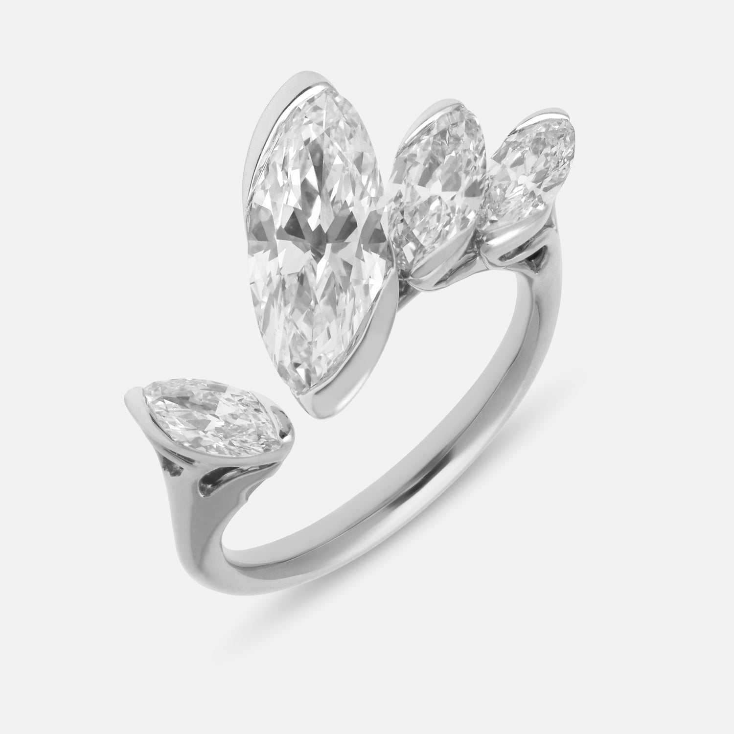 White Gold Ring with Cascading Oval Cut Lab-Grown Diamonds | SKU : 0021963810