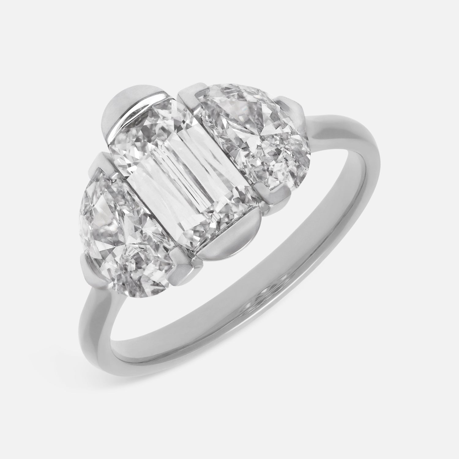 White Gold Ring with Half-Moon and Cushion Cut Lab-Grown Diamonds | SKU : 0021963797