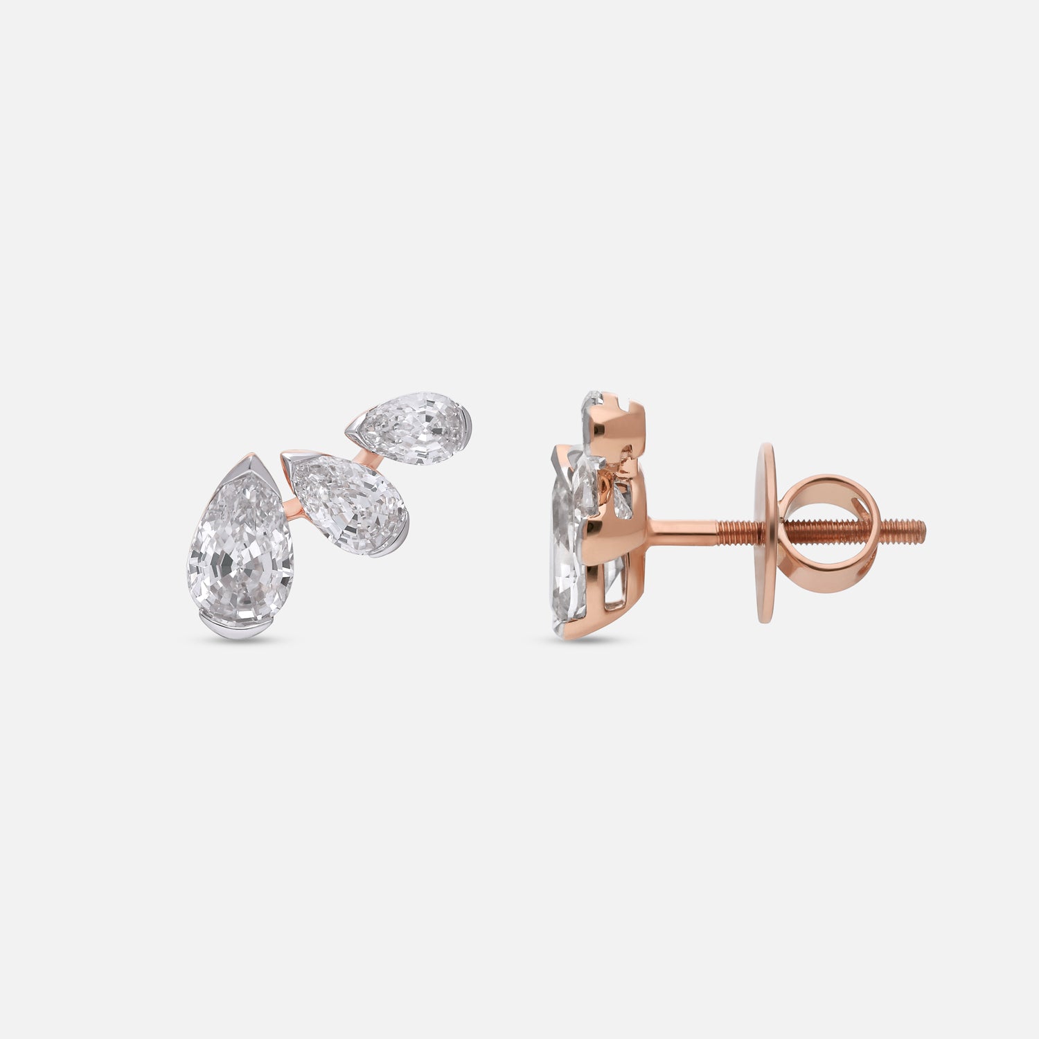 Rose Gold Triple Pear-Cut Lab-Grown Diamond Stud Earrings | SKU : 0021923388