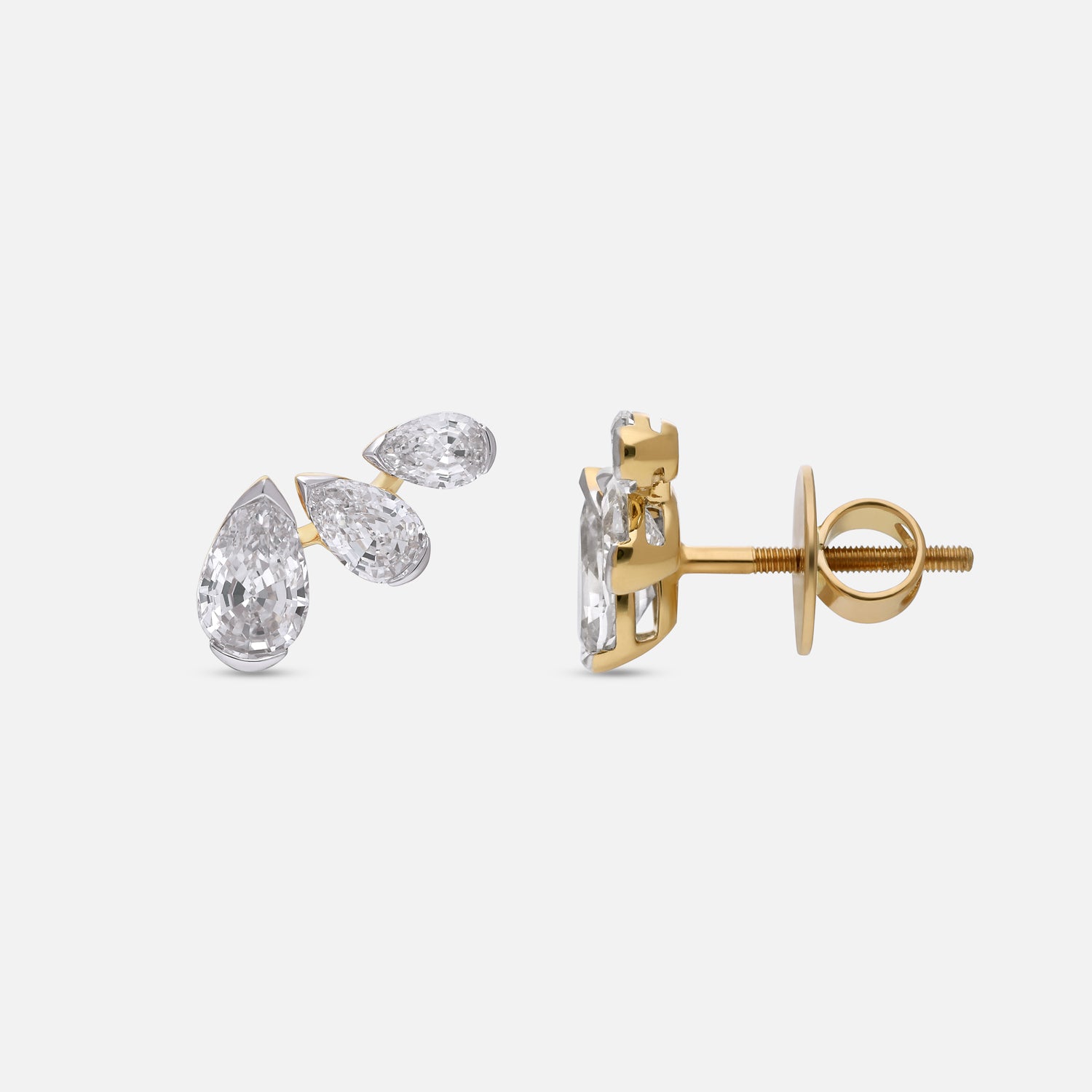 Pear Step-Cut Lab-Grown Diamond Cluster Gold Earrings | SKU : 0021916458