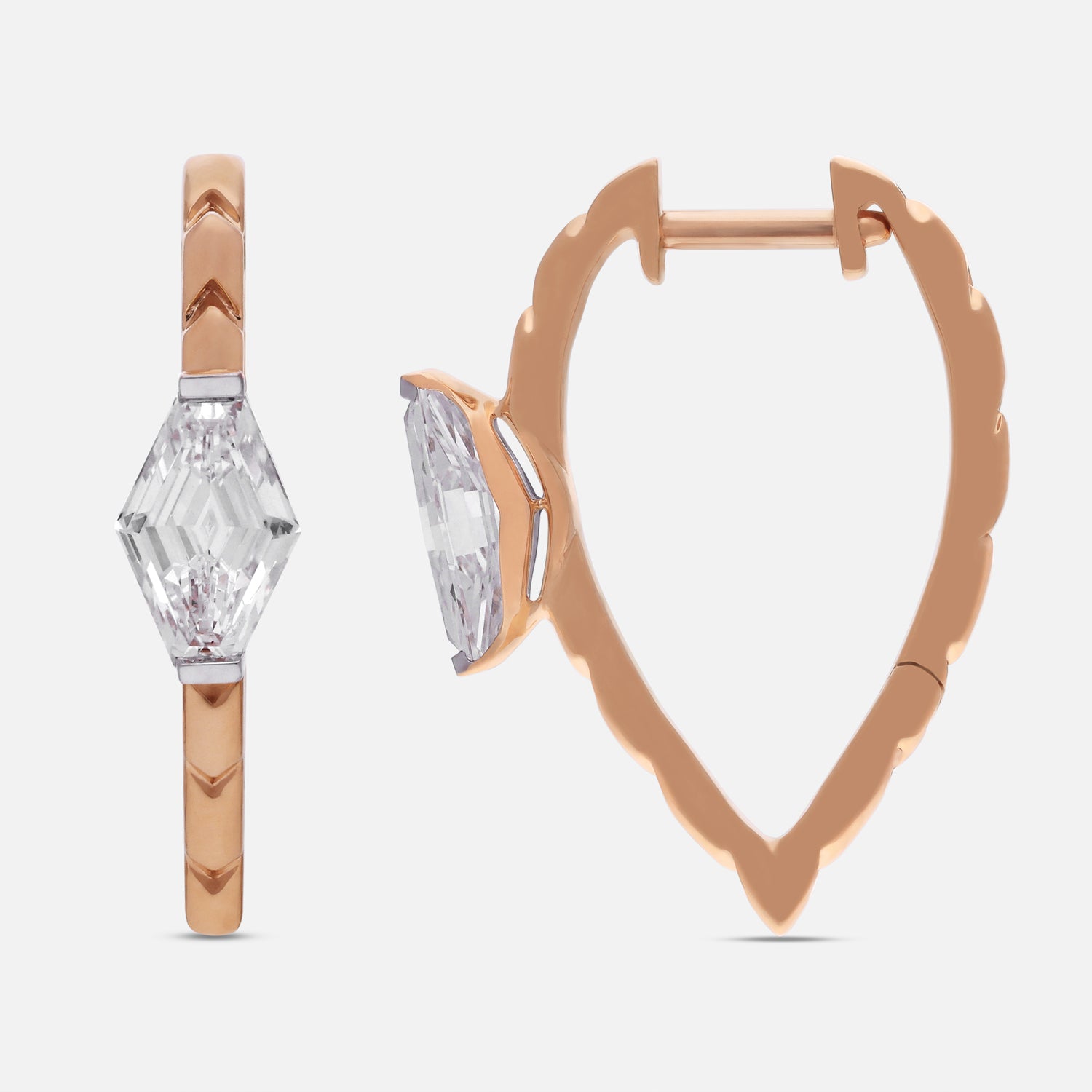 Rose Gold Chevron Hoop Earrings with Hexagonal Lab-Grown Diamond | SKU : 0021923395