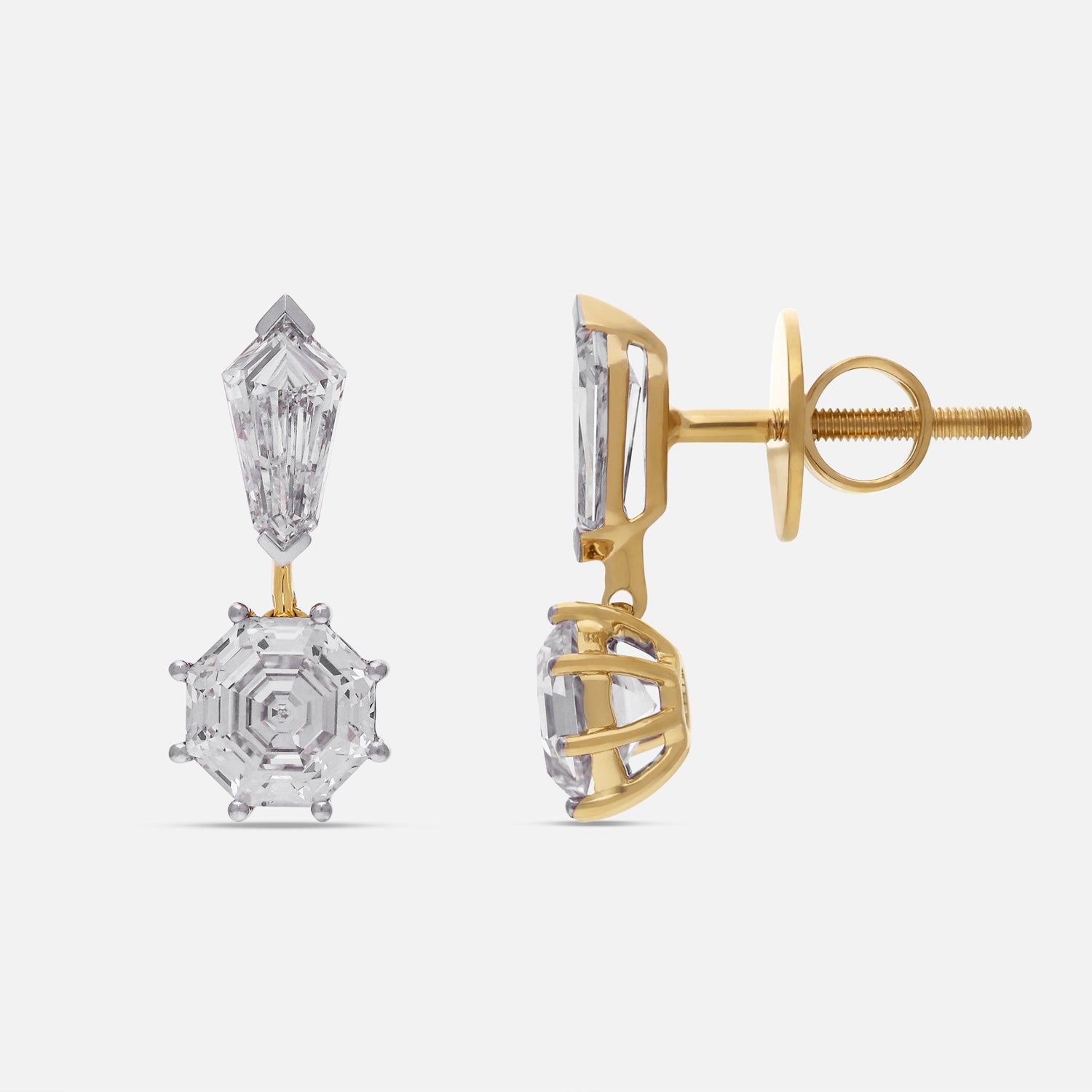 Tie Narrow Pointed & Octagon Step-Cut Lab-Grown Diamond Drop Earrings in Yellow Gold | SKU : 0021918056