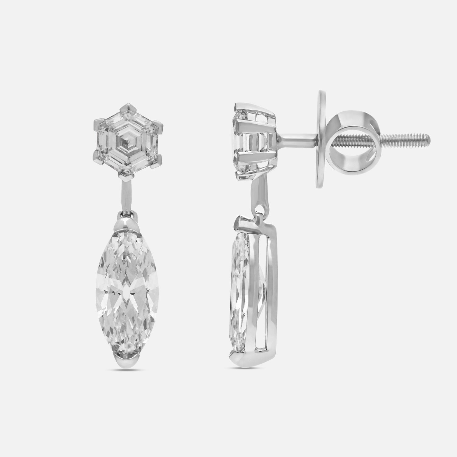 Radiance Duo Gold Drop Earrings with Hexagon Brilliant & Roval Lab-Grown Diamonds | SKU : 0021953880
