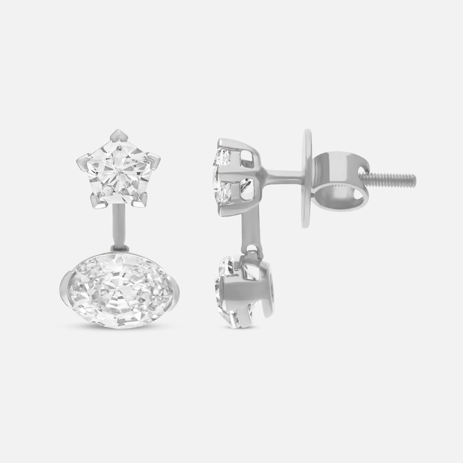 White Gold Earrings Set with Oval Step and Pentagon Cut Lab-Grown Diamonds | SKU : 0021920196