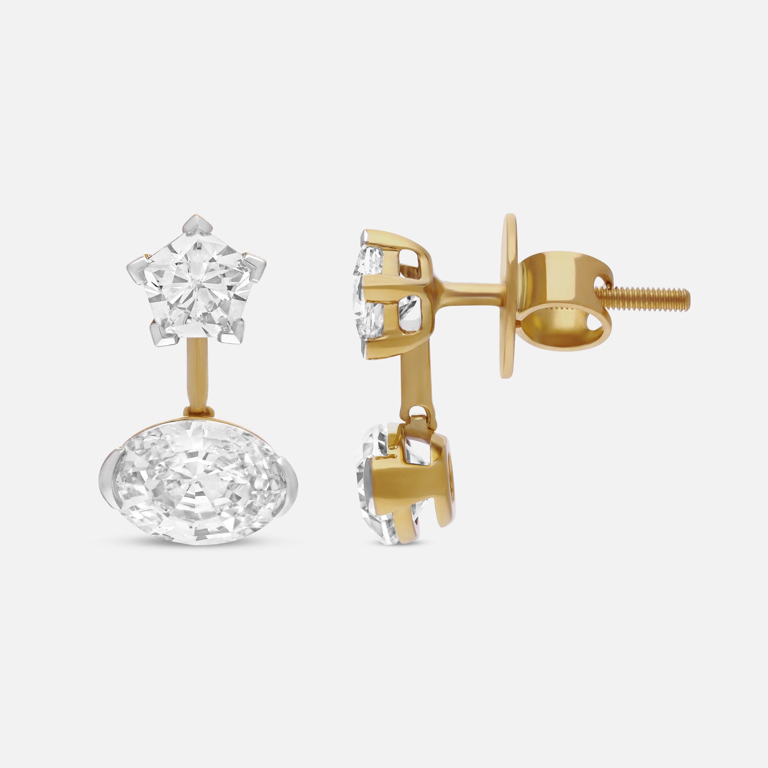 Pentagon & Oval Step Lab-Grown Diamond Drop Earrings in Yellow Gold | SKU : 0021918070
