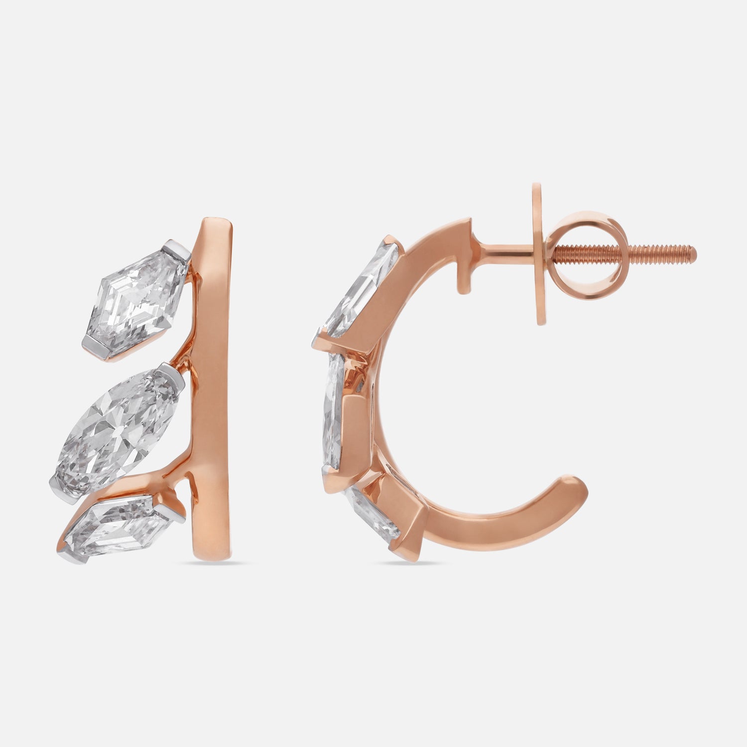 Rose Gold Hoop Earrings with Lozenge Blunt and Roval-Cut Lab-Grown Diamonds | SKU : 0003761595