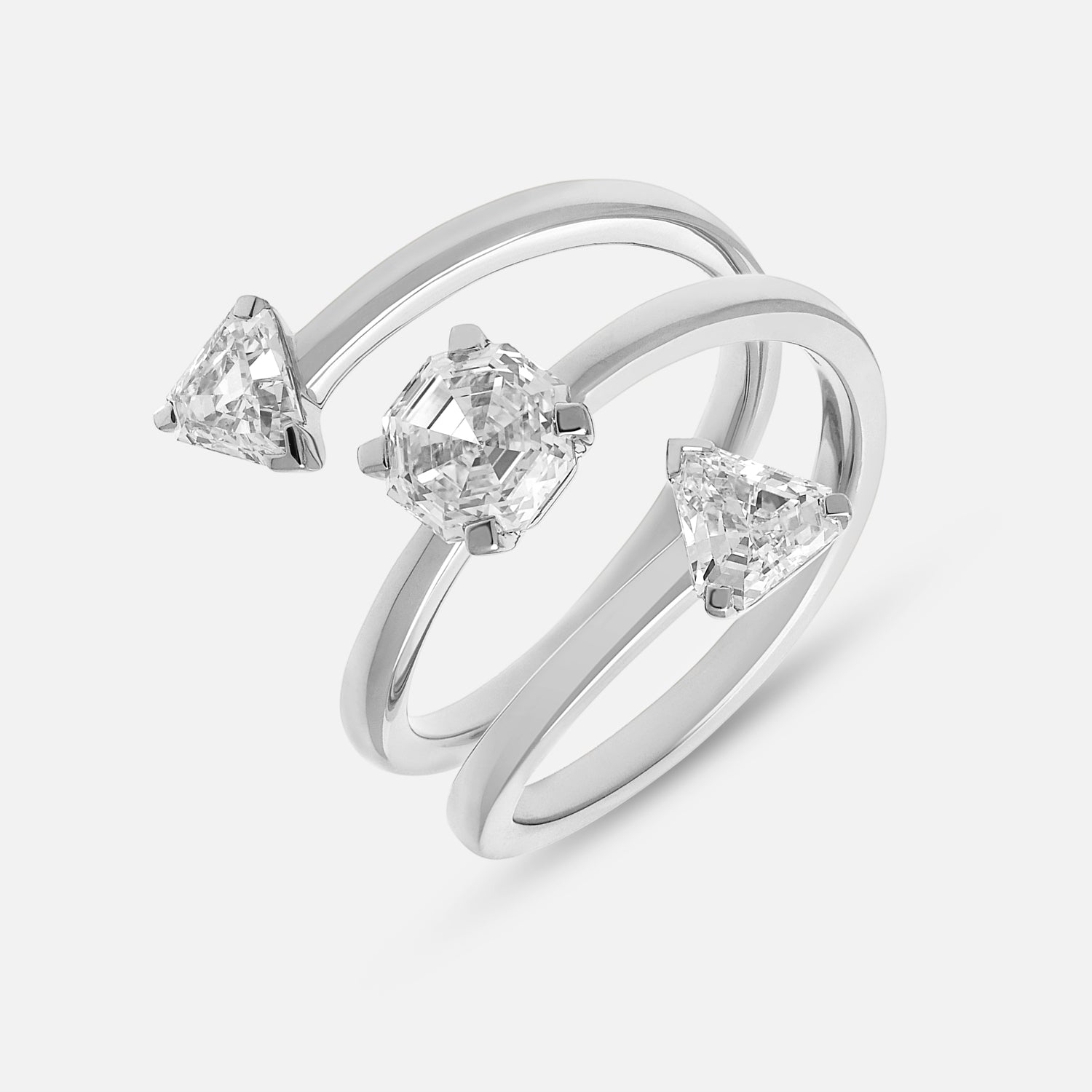 Octagon Step & Trillion Step Cut White Gold Lab-Grown Diamond Wrap Ring | SKU : 0021965821