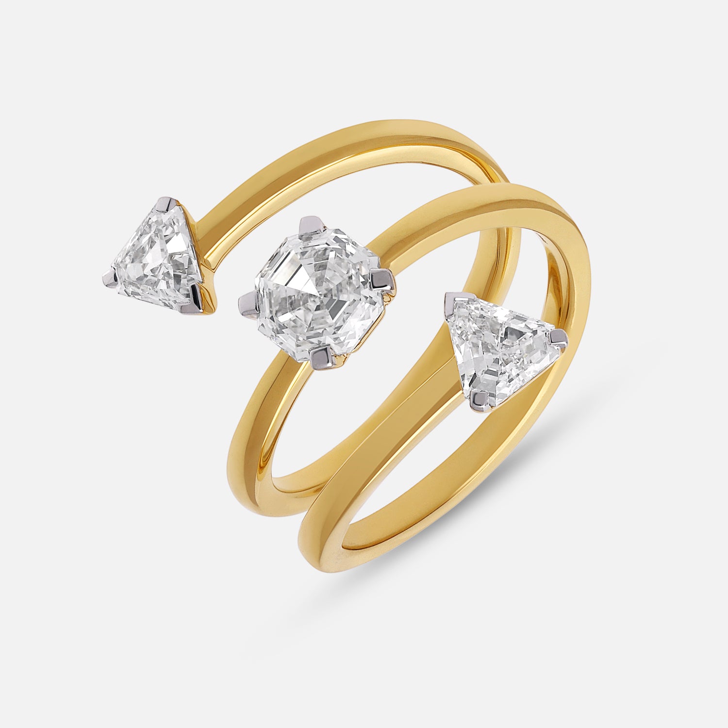 Lab-Grown Octagon Step-Cut and Trillion Step-Cut Spiral Ring in Yellow Gold Finish | SKU : 0003767924