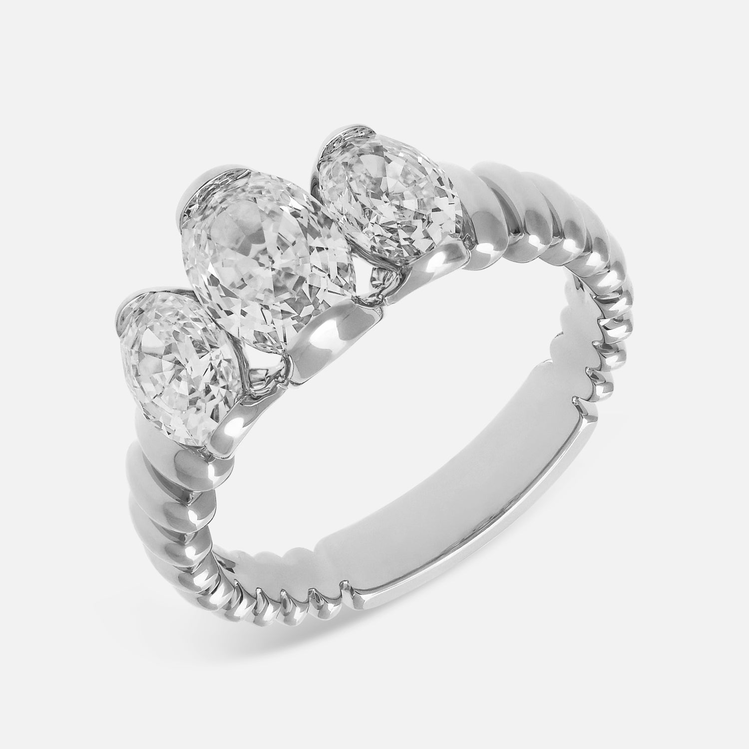 Triple Oval Cut White Gold Lab-Grown Diamond Ring | SKU : 0021966262