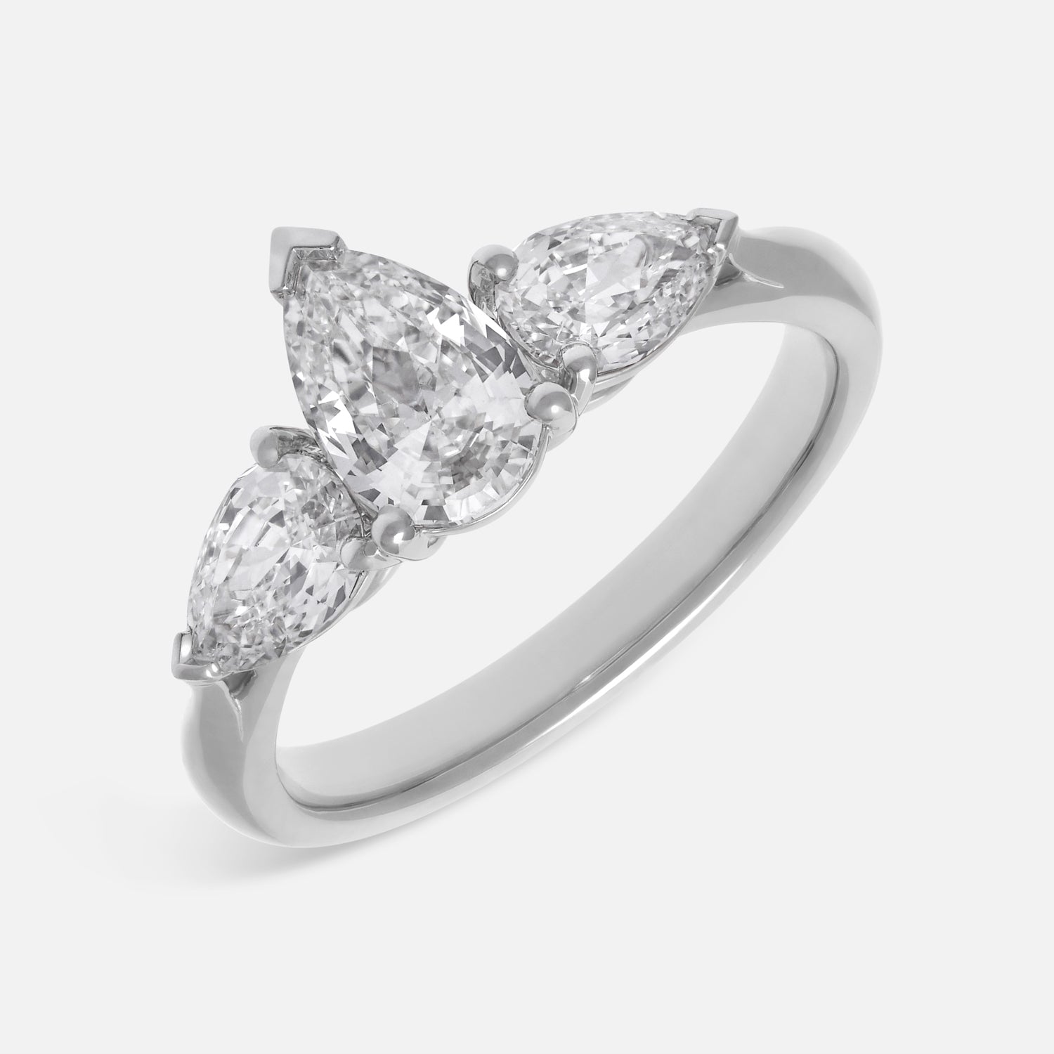 Three-Stone Pear Step-Cut Lab Grown Diamond Ring in 18K White Gold | SKU : 0021961830