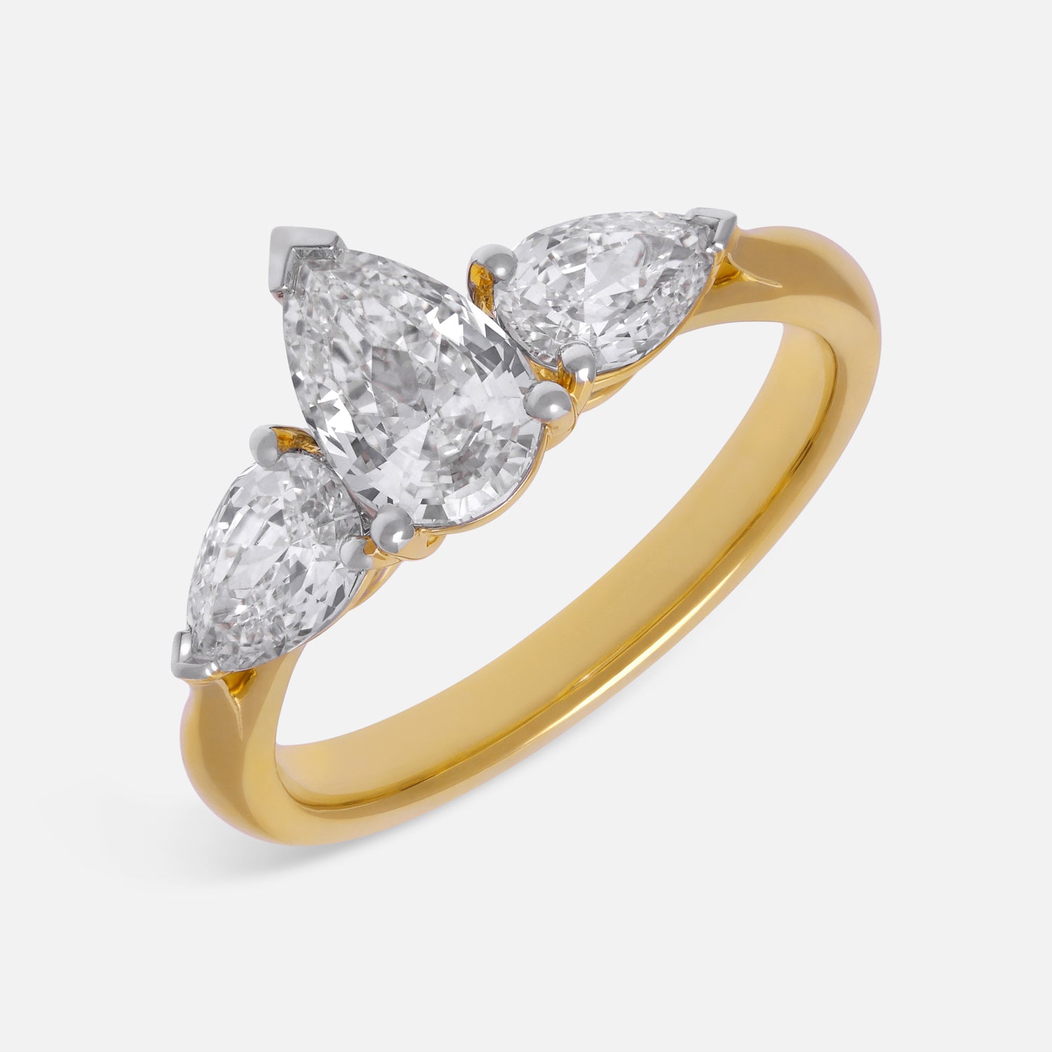 Yellow Gold Three-Stone Pear Step-Cut Lab-Grown Diamond Ring | SKU : 0021923098