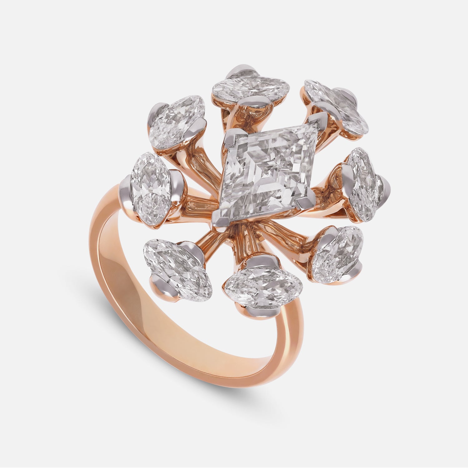 Rose Gold Lozenge Pointed and Roval-Cut Lab-Grown Diamond Cocktail Ring | SKU : 0021923166