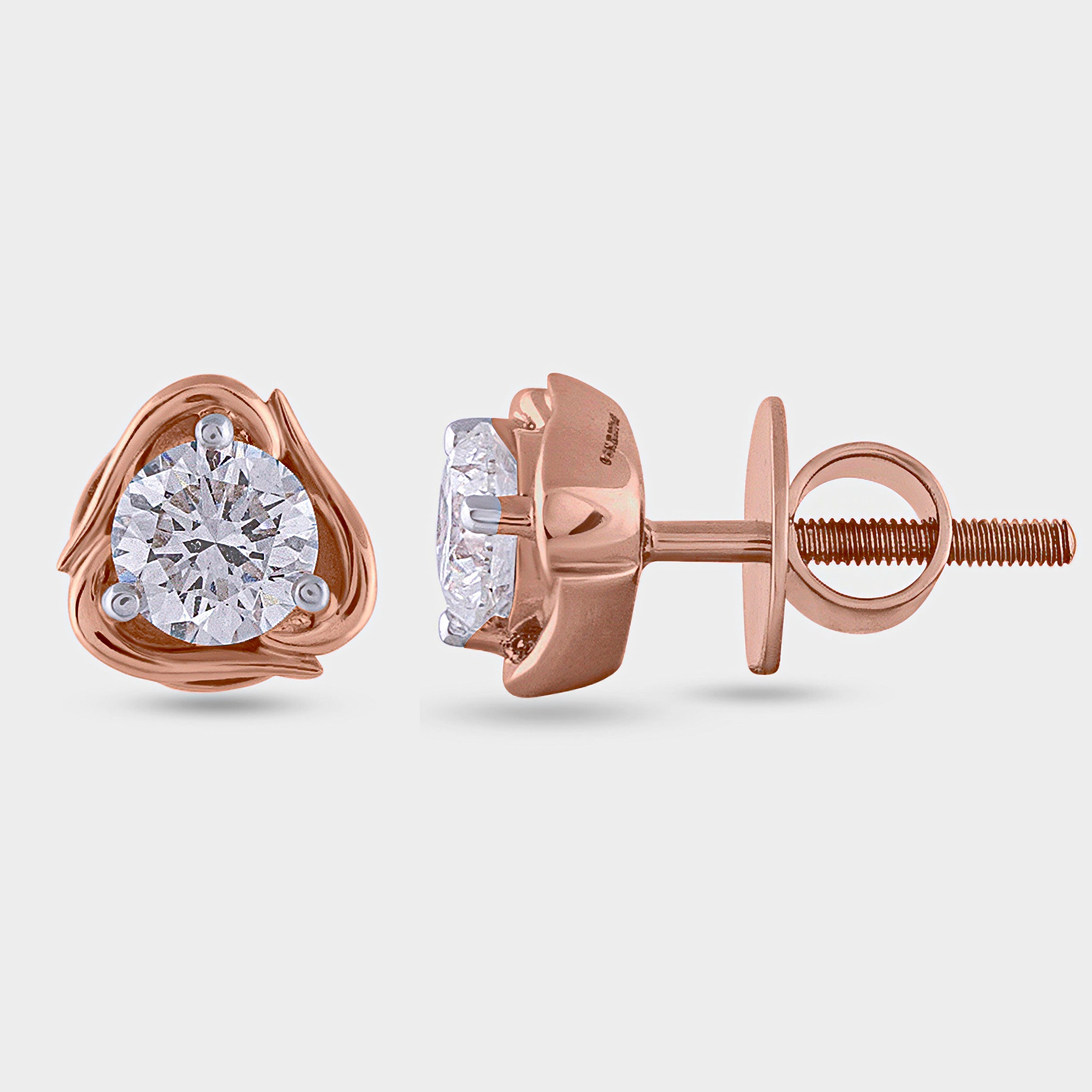 Rose Gold Round Brilliant 1.10 Carat Lab-Grown Solitaire Diamond Ear Studs | SKU : 0020067311 - crash.club by CKC