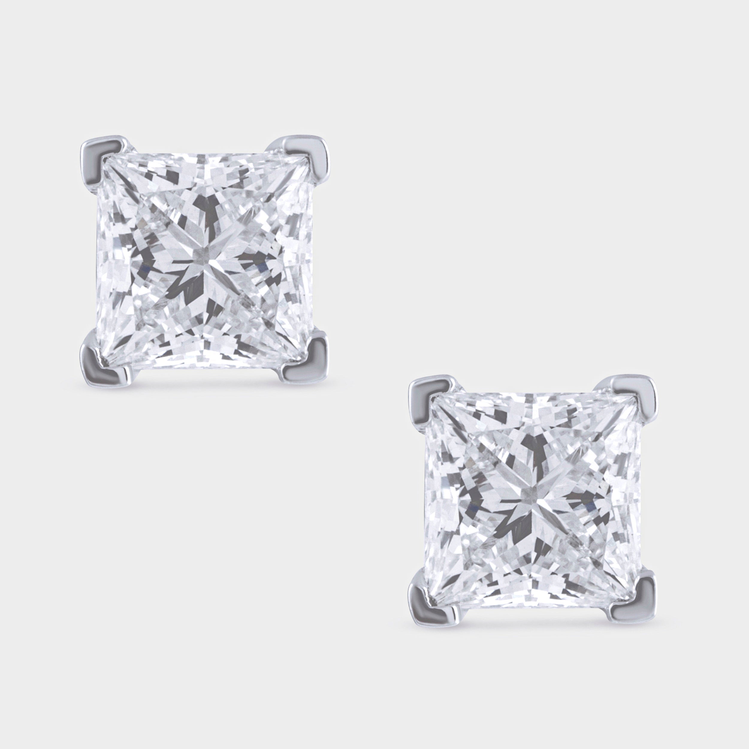 Princess Cut 2.14 Carat Pair Lab-Grown Solitaire Diamond Ear Studs | SKU : 0020069292 - crash.club by CKC