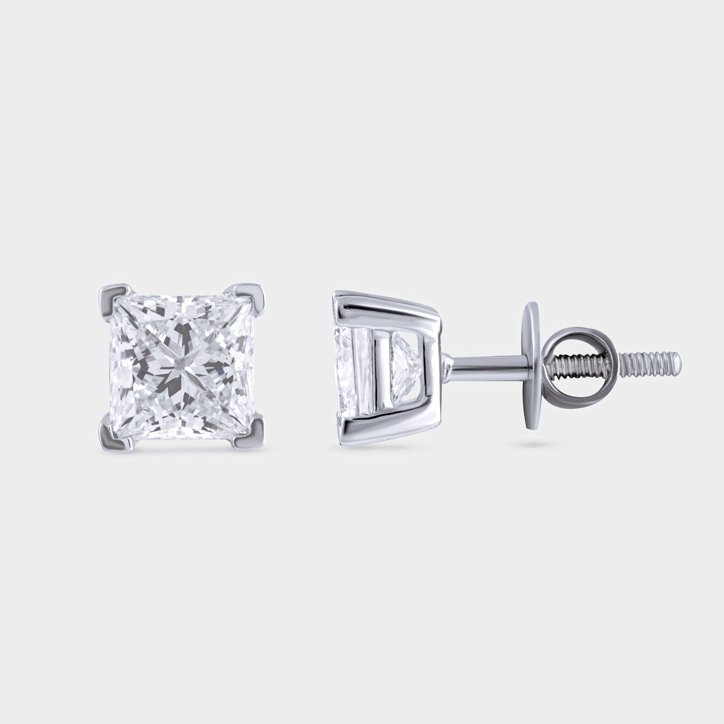 Princess Cut 2.14 Carat Pair Lab-Grown Solitaire Diamond Ear Studs | SKU : 0020069292 - crash.club by CKC