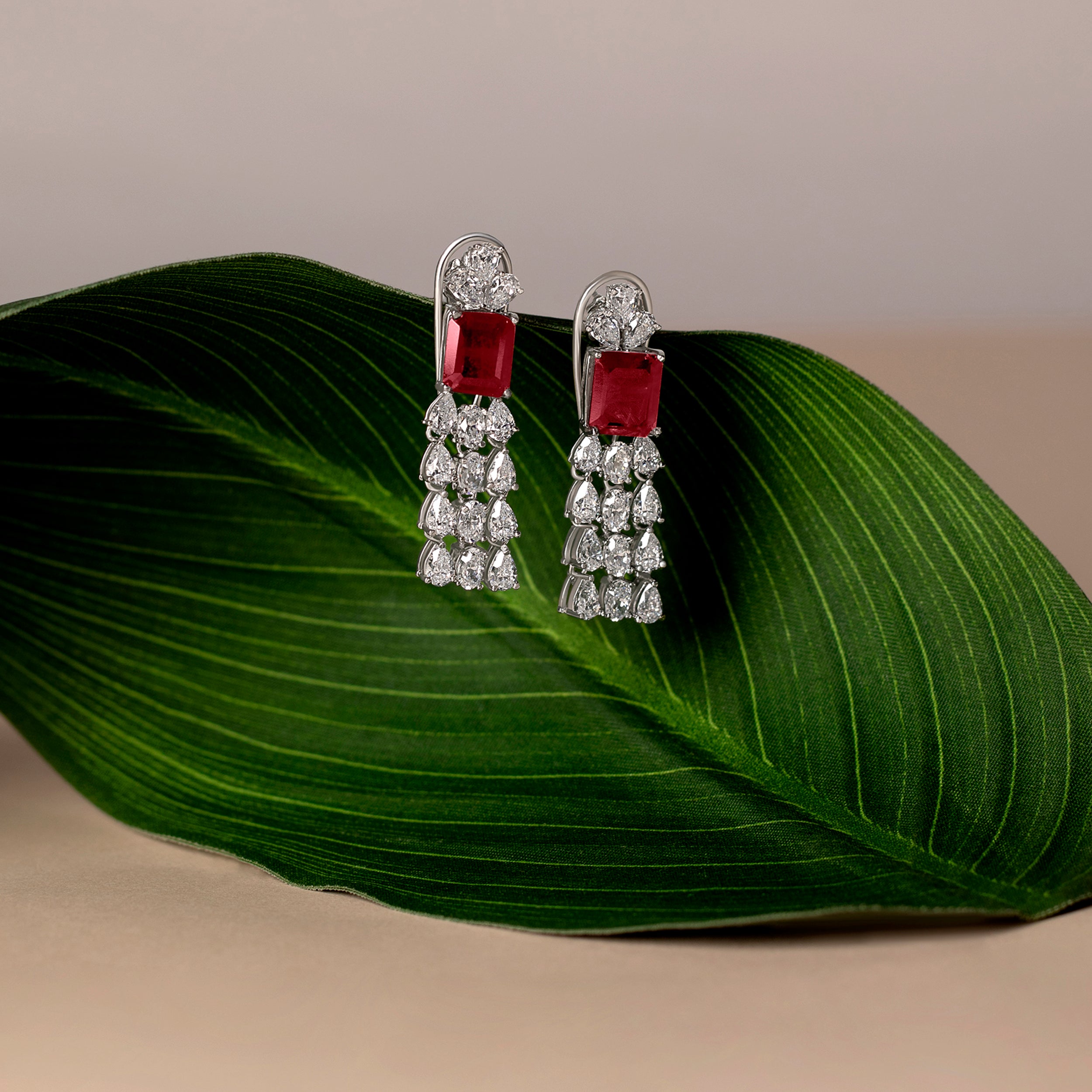 Red Jewel and Cubic Zircon Earrings | SKU : 0020296919, 0020296896 - crash.club by CKC