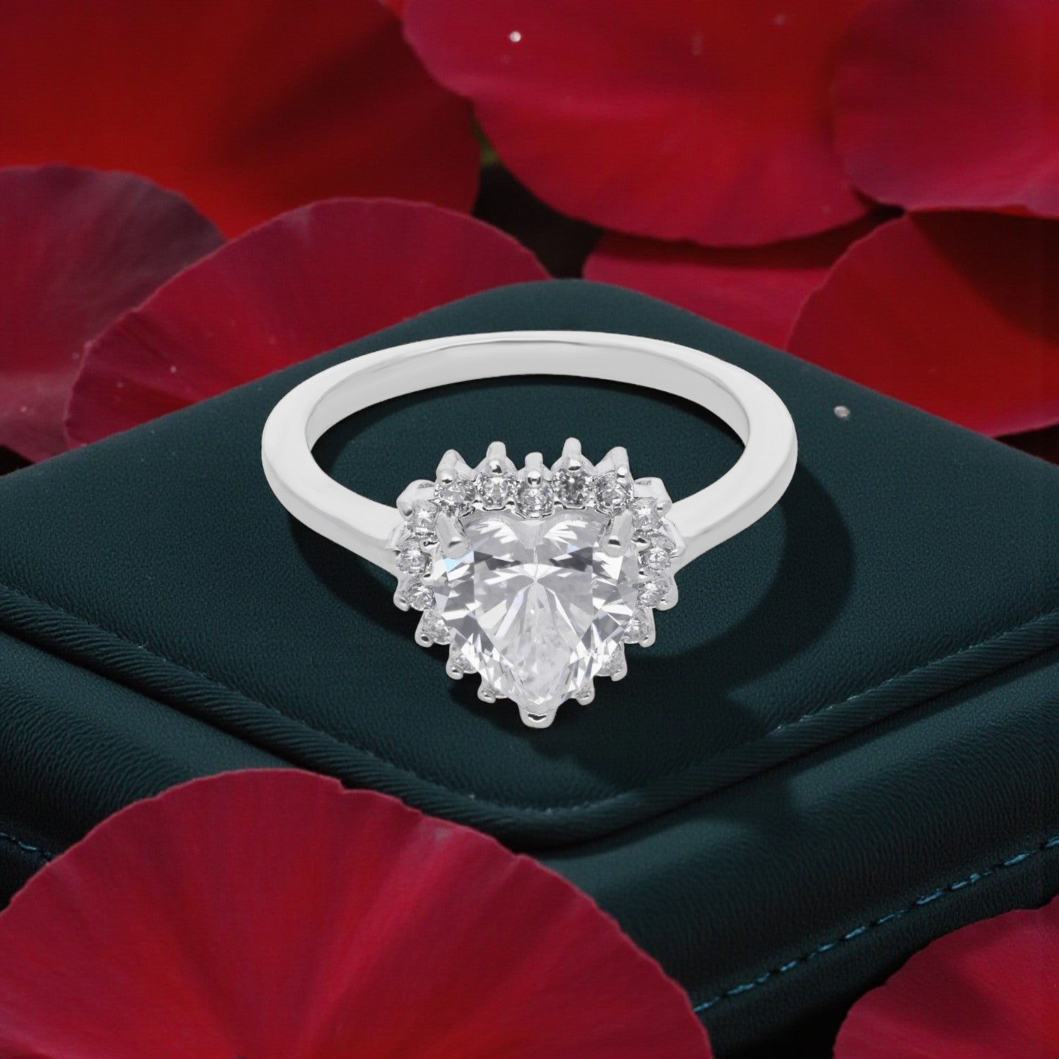 Sterling Silver White Heart Sunburst Halo Ring — Valentine Collection | SKU: 0022621436, 0022621443, 0022621450, 0005682607, 0005682614, 0005682621, 0005682638, 0005682645, 0005682652, 0005682669