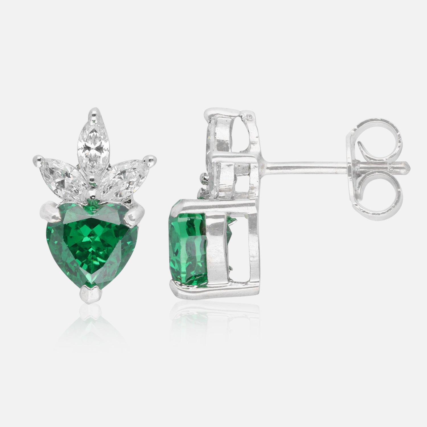 Sterling Silver Emerald Heart Crown Stud Earrings — Valentine Collection | SKU: 0022621566, 0022621573, 0022621580, 0005682898, 0005682904, 0005682911, 0005682928, 0005682935, 0005682942, 0005682959