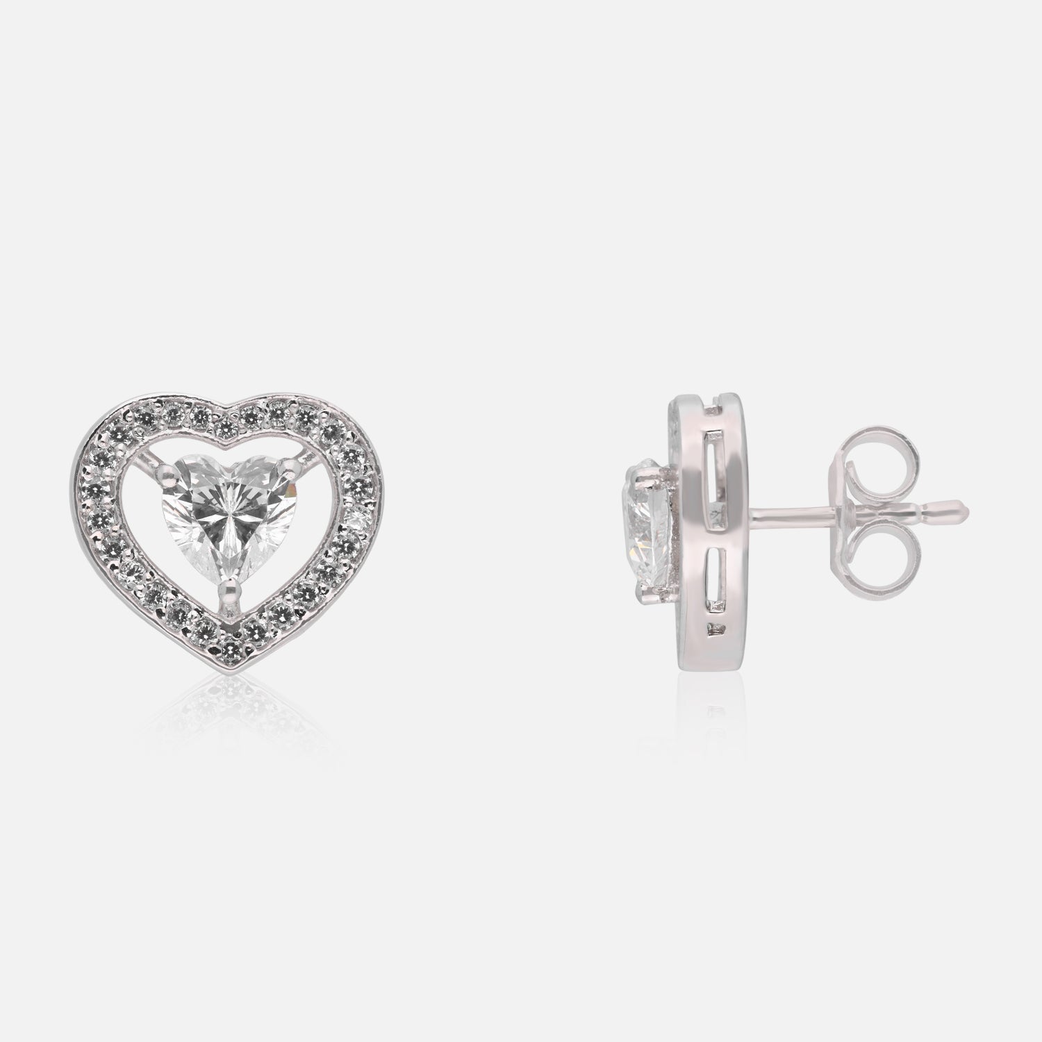 Sterling Silver Floating Heart Halo Stud Earrings – Valentine Collection | SKU: 0022621757, 0022621771, 0022621795, 0005683321, 0005683345, 0005683369, 0005683383, 0005683406, 0005683420, 0005683444