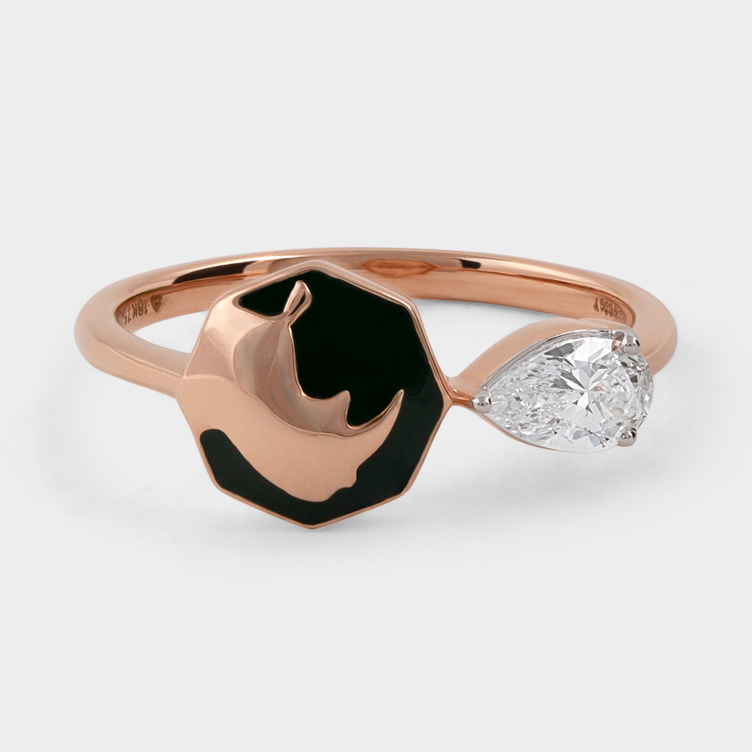 Pear Cut Black 0.32 Carat Rhino Horn Motif Diamond Ring | SKU : 0003179536 - crash.club by CKC