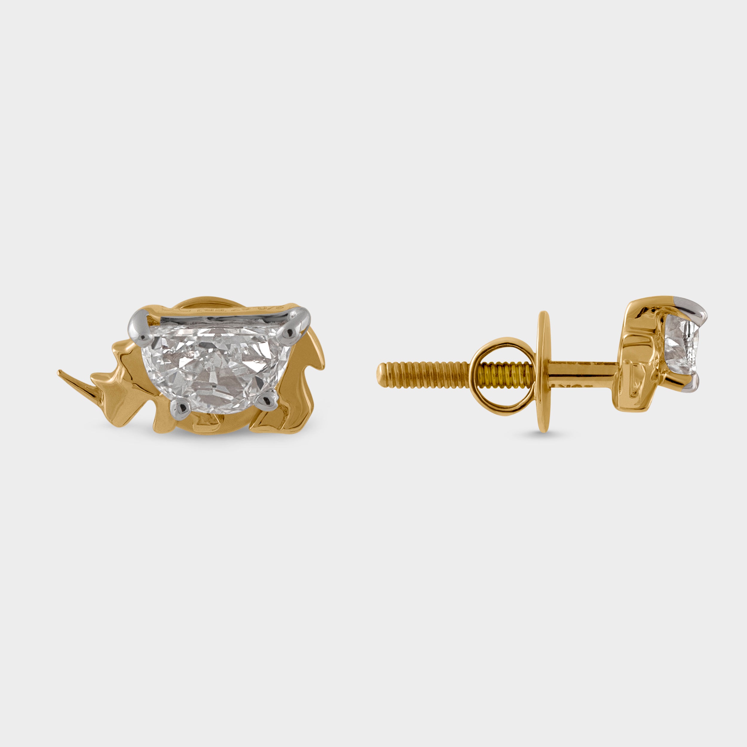 Half Moon 0.63 Carat Pair Rhino Motif Lab Grown Diamond Studs | SKU : 0003181416