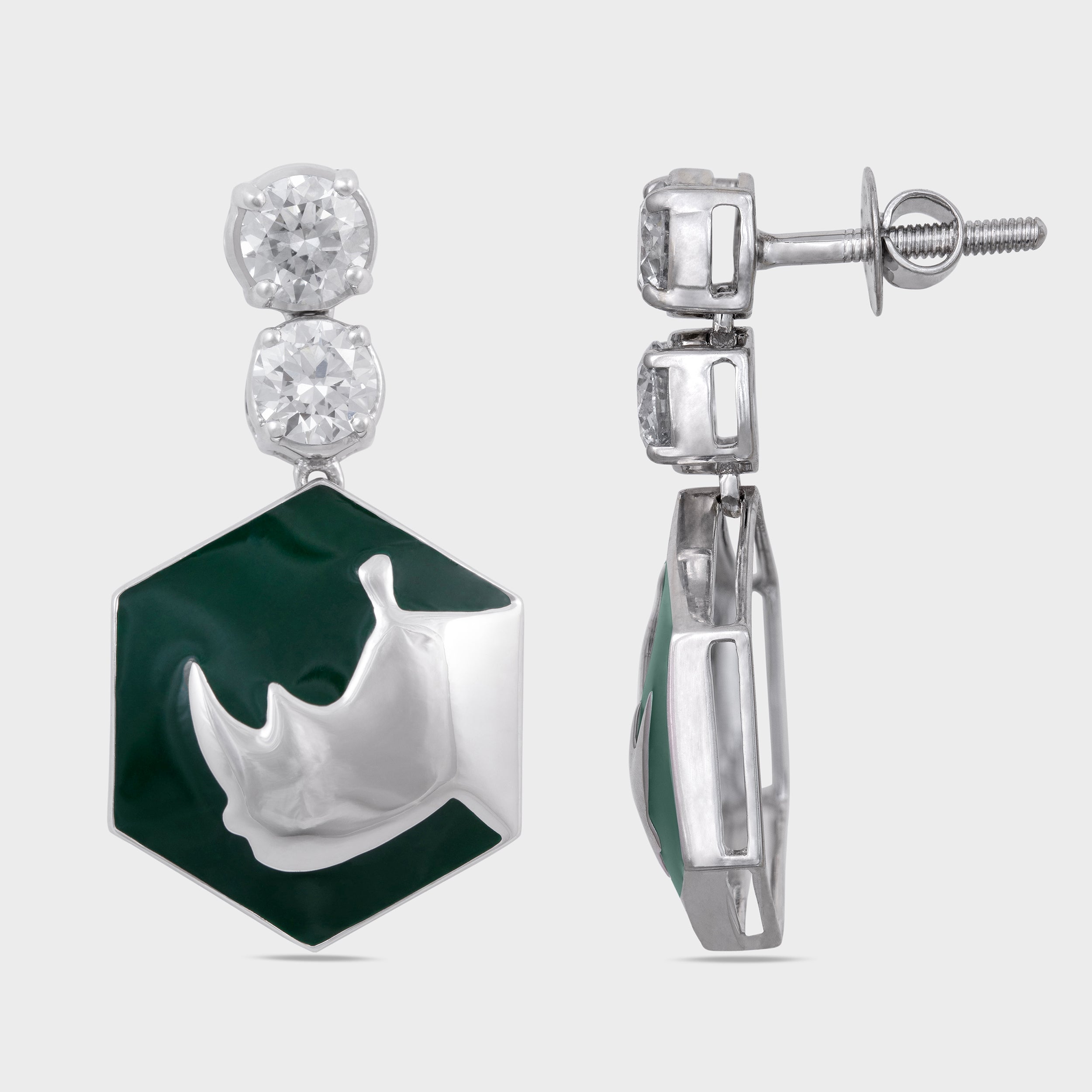 Rhinoceros Silhouette Diamond Drop Earrings | SKU: 0019510613