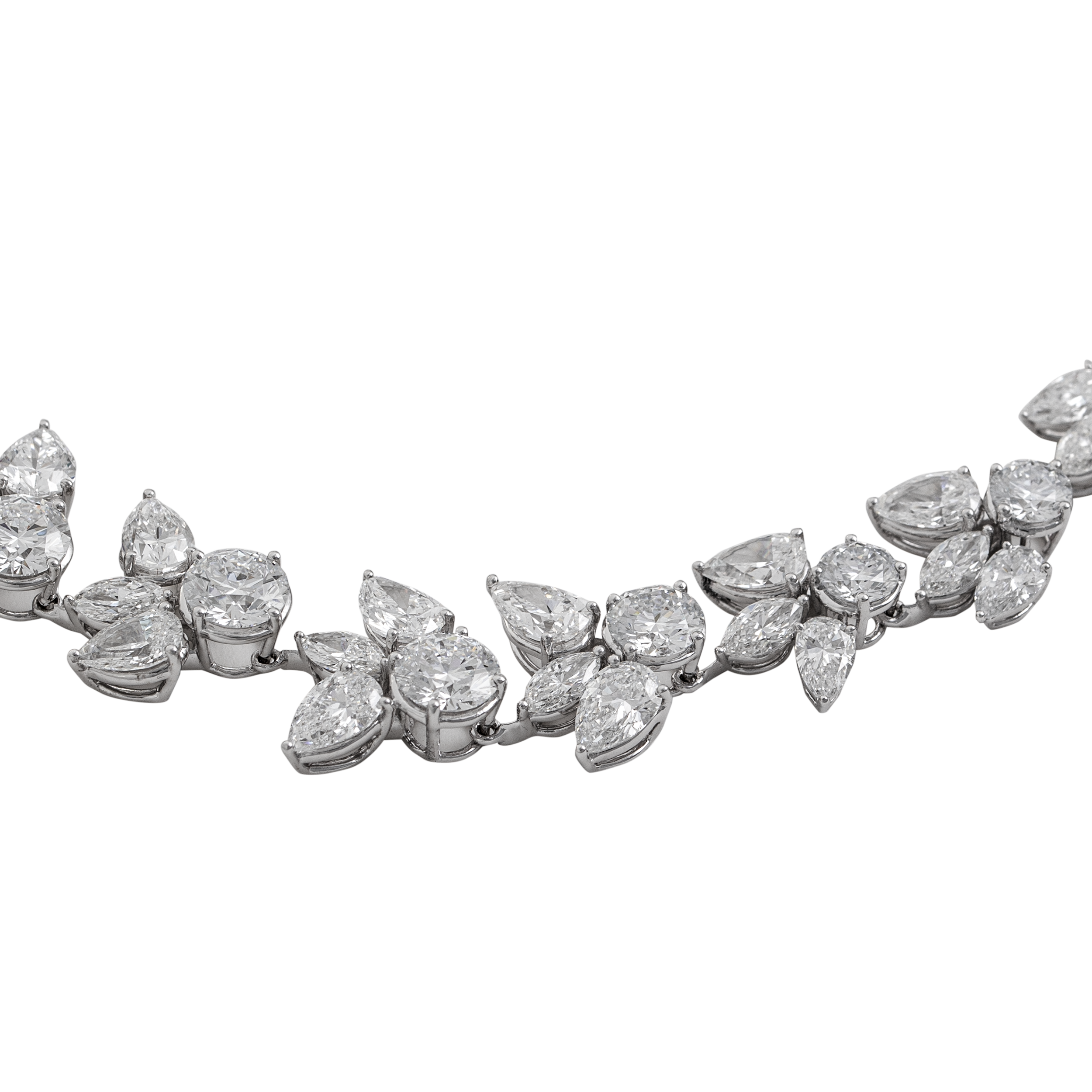 Pear-Round Brilliant-Marquise Cut 27.680 Carat Lab Grown Adorned Floral Designer Diamond Necklace | SKU: 0019400624