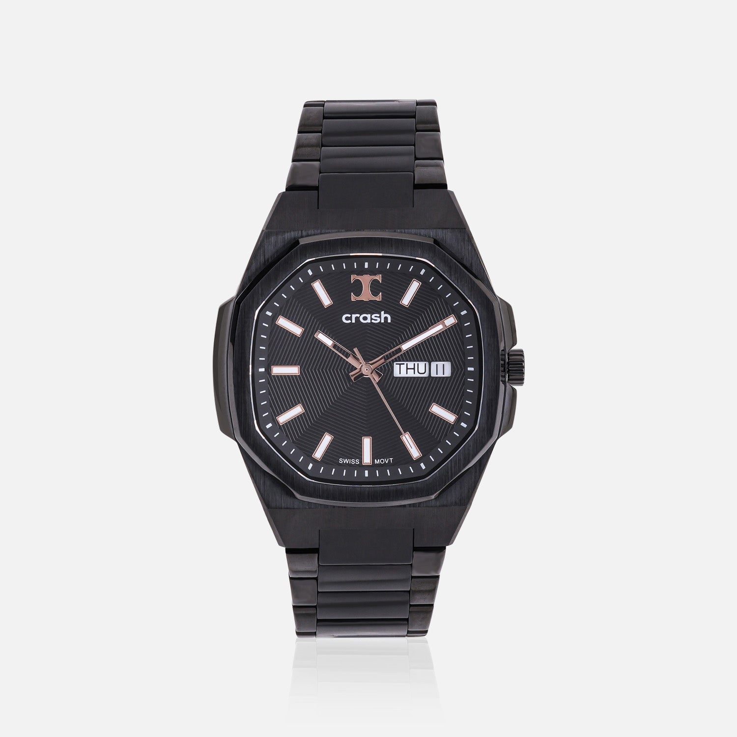 Swiss Movement Octagonal Black Stainless Steel Watch For Men with Black Dial by Crash | SKU : ACC2410