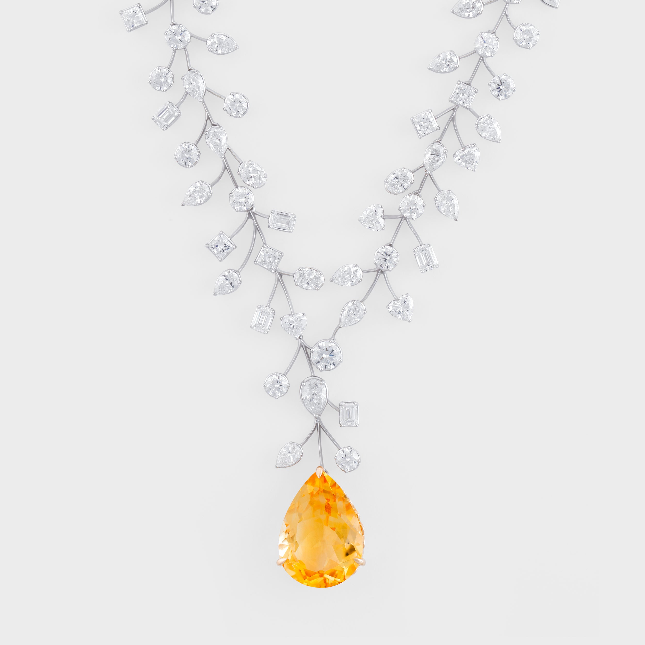 Radiant Fusion: Multi-Cut Lab Grown Diamond Necklace in White Gold | SKU : 0019475578