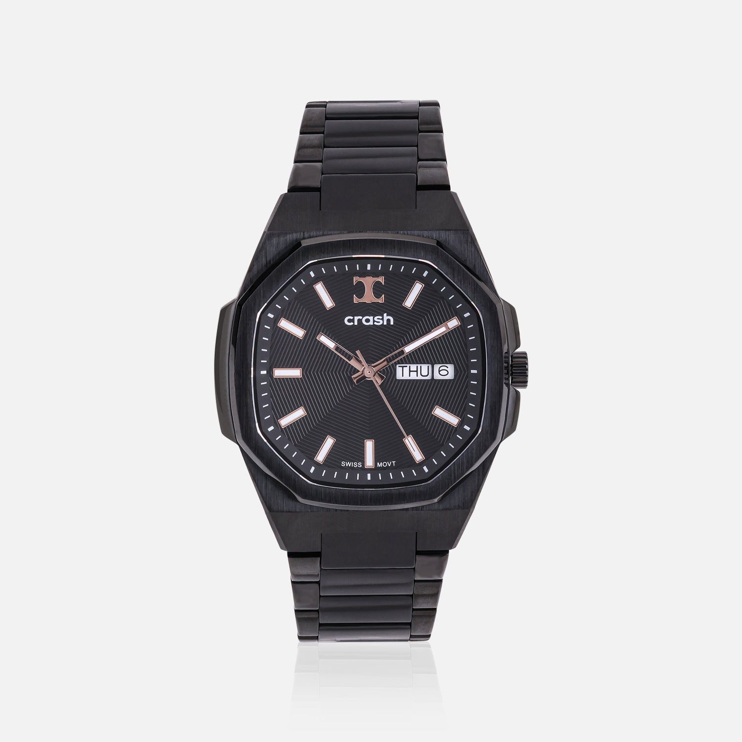 Swiss Movement Octagonal Black Stainless Steel Watch For Men with Black Dial by Crash | SKU : ACC2410