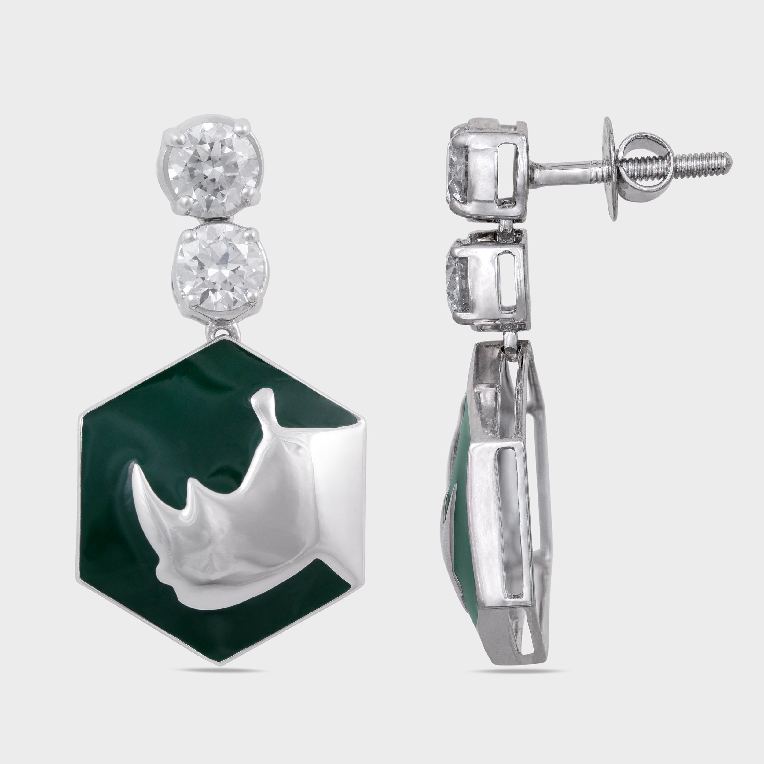 Round Brilliant 0.62 & 0.52 Carat Rhinoceros Silhouette Diamond Drop Earrings | SKU: 0019510613