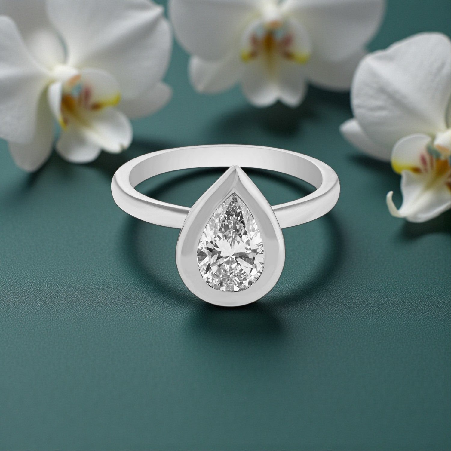 Celeste Drop Lab Grown Pear Cut Diamond Ring in White Gold | SKU : 0004953203