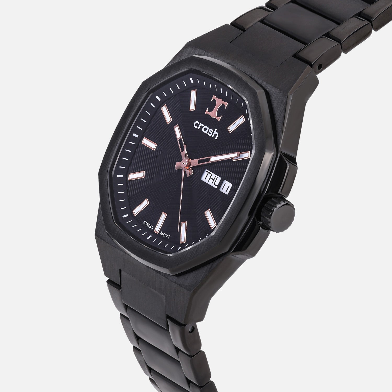 Swiss Movement Octagonal Black Stainless Steel Watch For Men with Black Dial by Crash | SKU : ACC2410