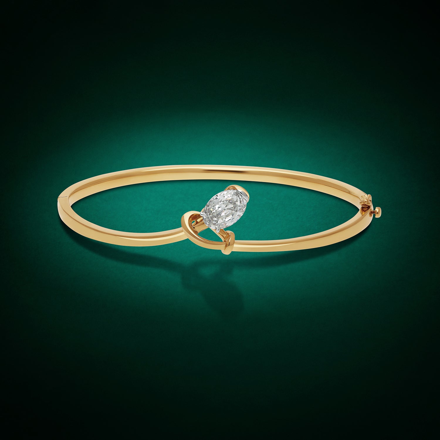 Gold Designer Bangle with Floating Oval Step-Cut Lab-Grown Diamond | SKU : 0021911682