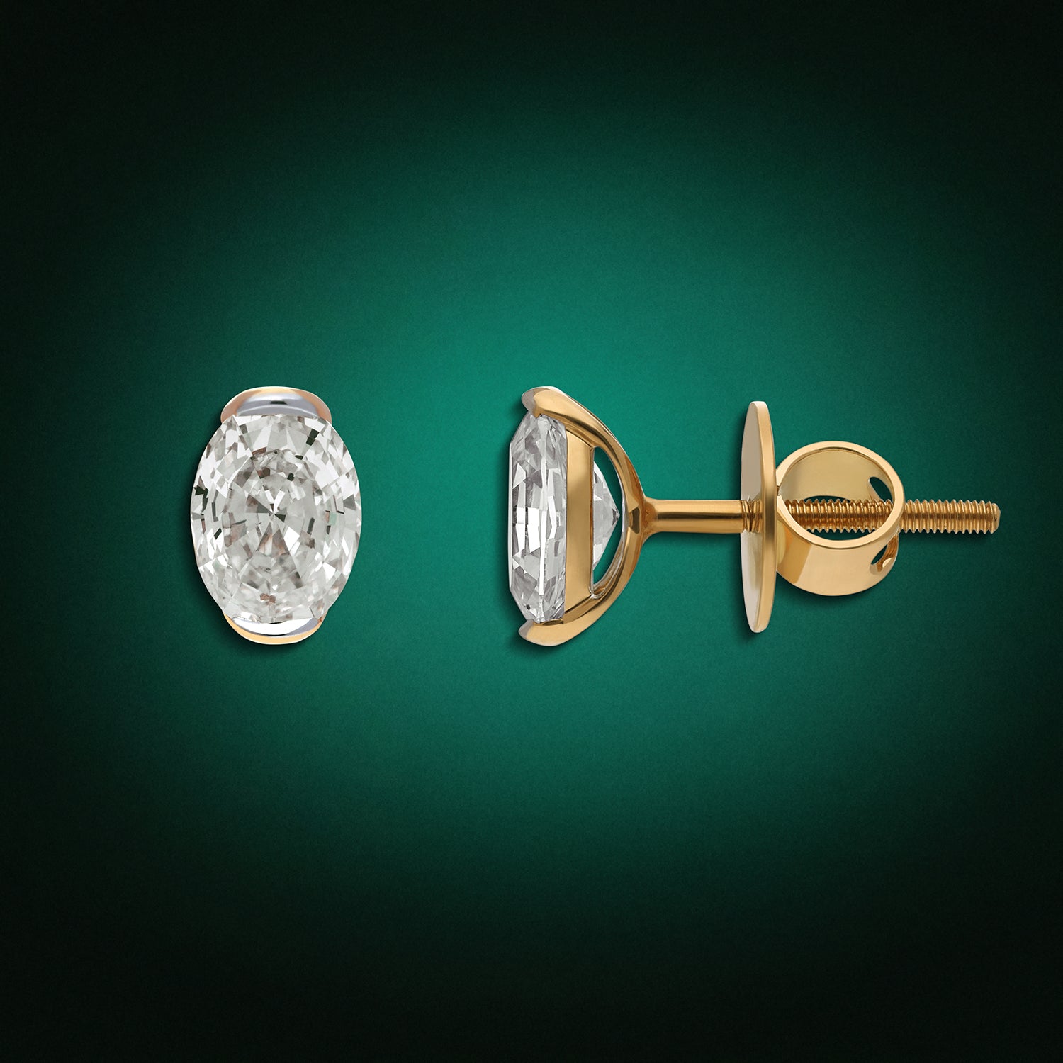 Gold Stud Earrings with Oval Step-Cut Lab-Grown Diamonds in Classic Prong Setting | SKU : 0021911668