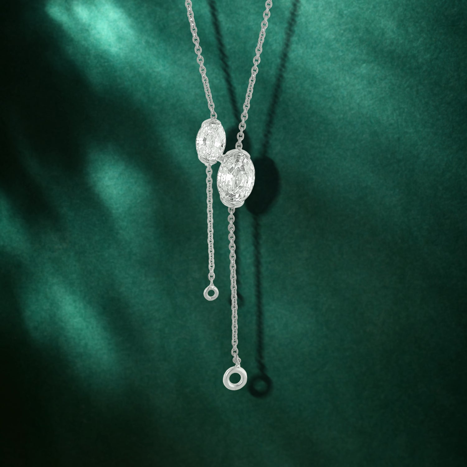 White Gold Chain Necklace with Oval-Cut Lab-Grown Diamond Pendants | SKU : 0021929892