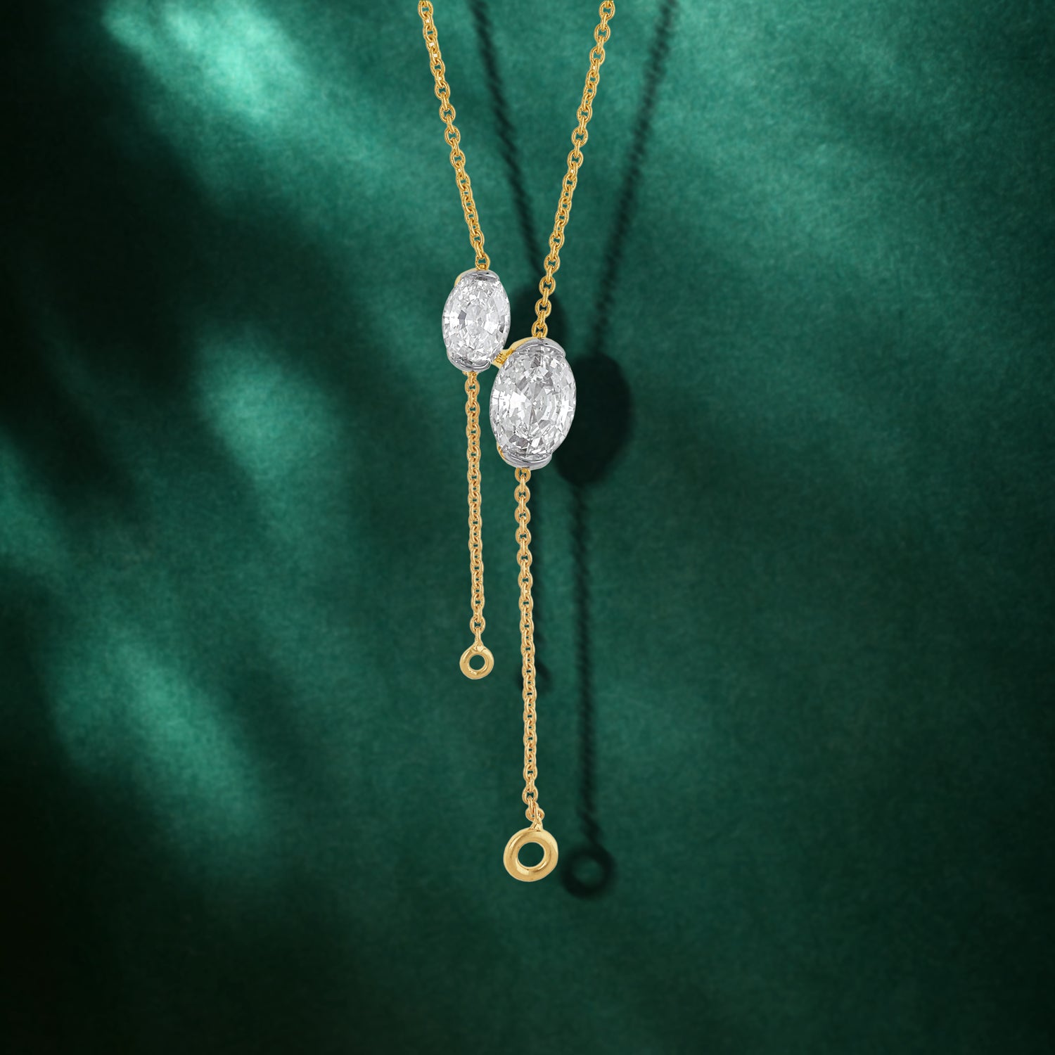 Gold Drop Pendant Necklace with Dual Oval Step-Cut Lab-Grown Diamonds | SKU : 0021911651