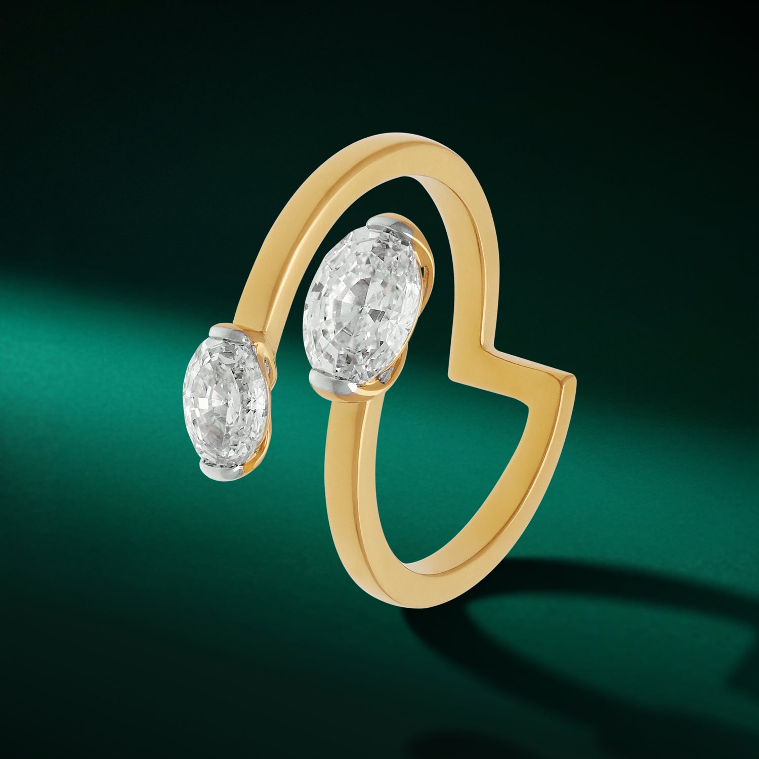 Contemporary Open Gold Ring with Dual Oval Step-Cut Lab-Grown Diamonds | SKU : 0021911675