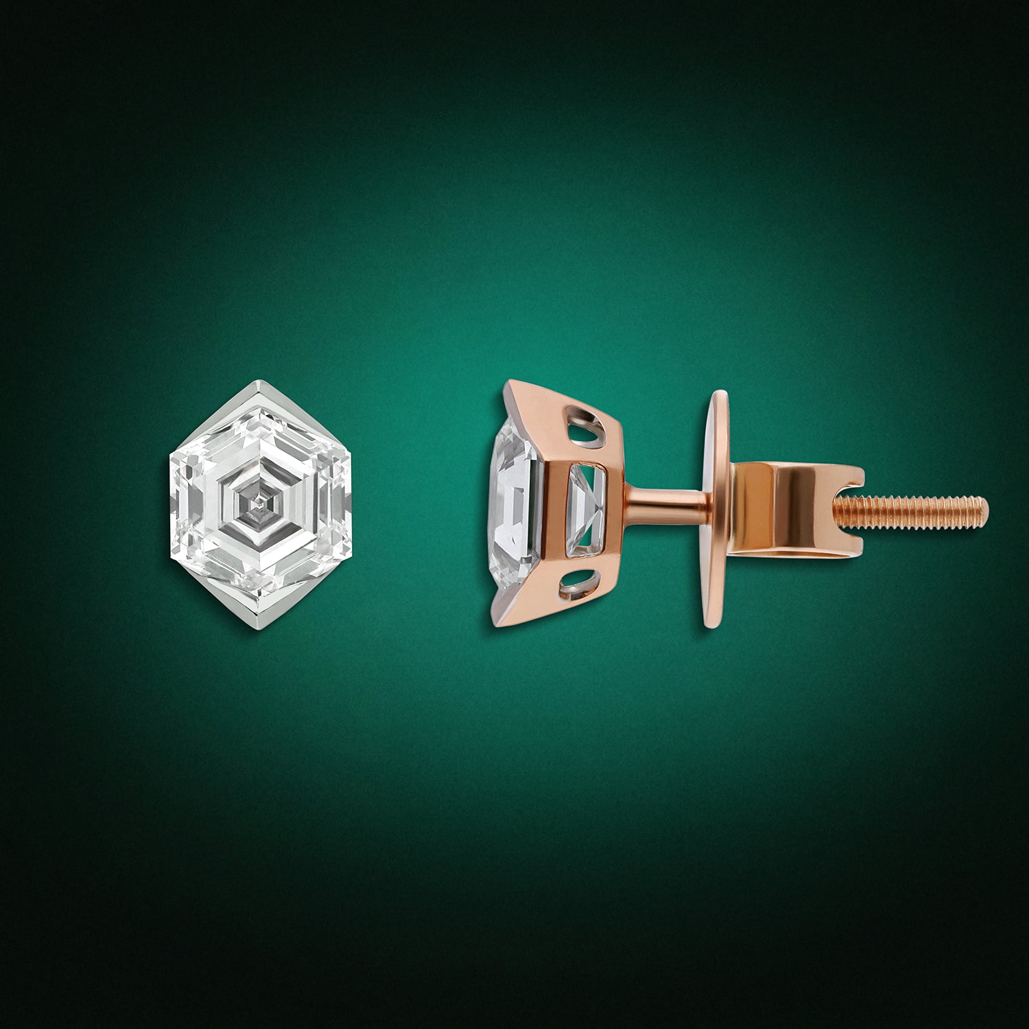 Hexagon Brilliant-Cut 2.110 Carat Lab-Grown Diamond Gold Stud Earrings in a Sleek Geometric Setting | SKU : 0003759547