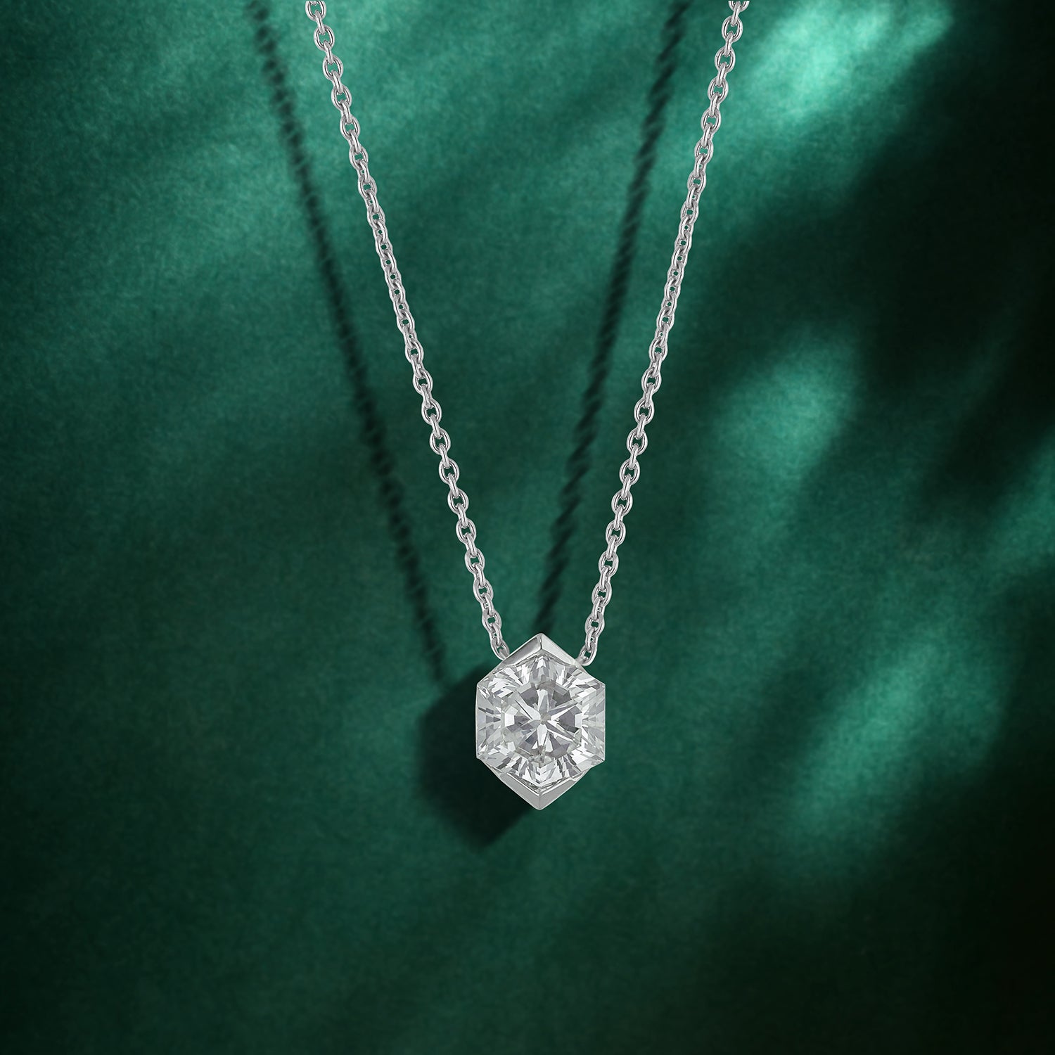 White Gold Chain Pendant with Hexagon-Cut Lab-Grown Diamond | SKU : 0021938627